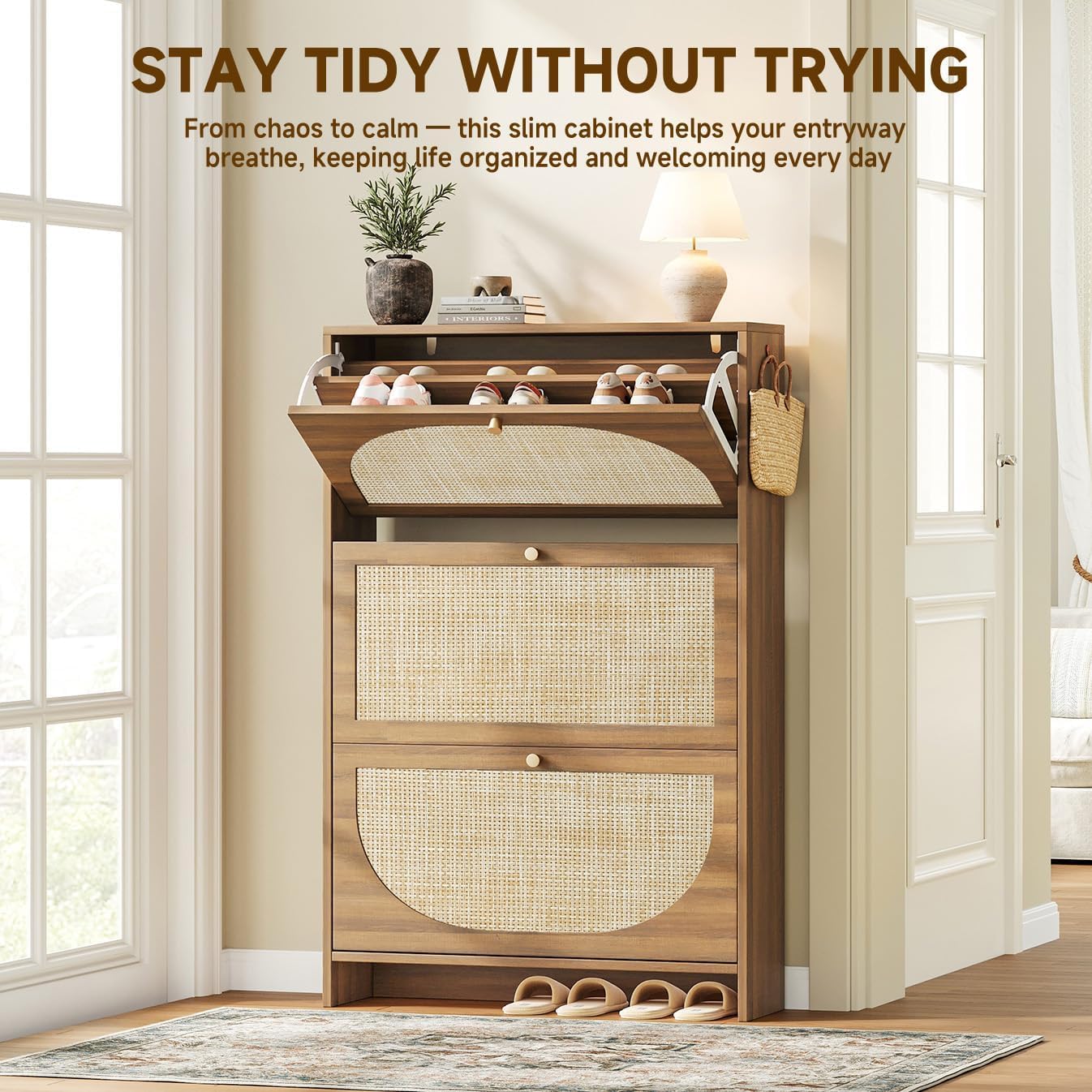Thumbnail 6 de Nicetree Shoe Storage Cabinet with Rattan Doors