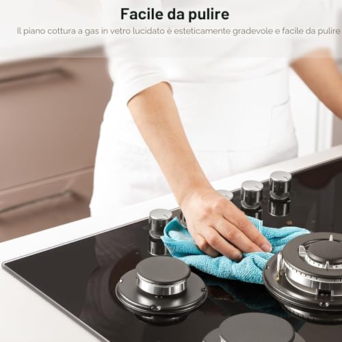 Thumbnail 6 de SNDOAS Piano Cottura 5 Fuochi 70 cm Nero – 10400 W, accensione elettronica e conversione GN/GPL