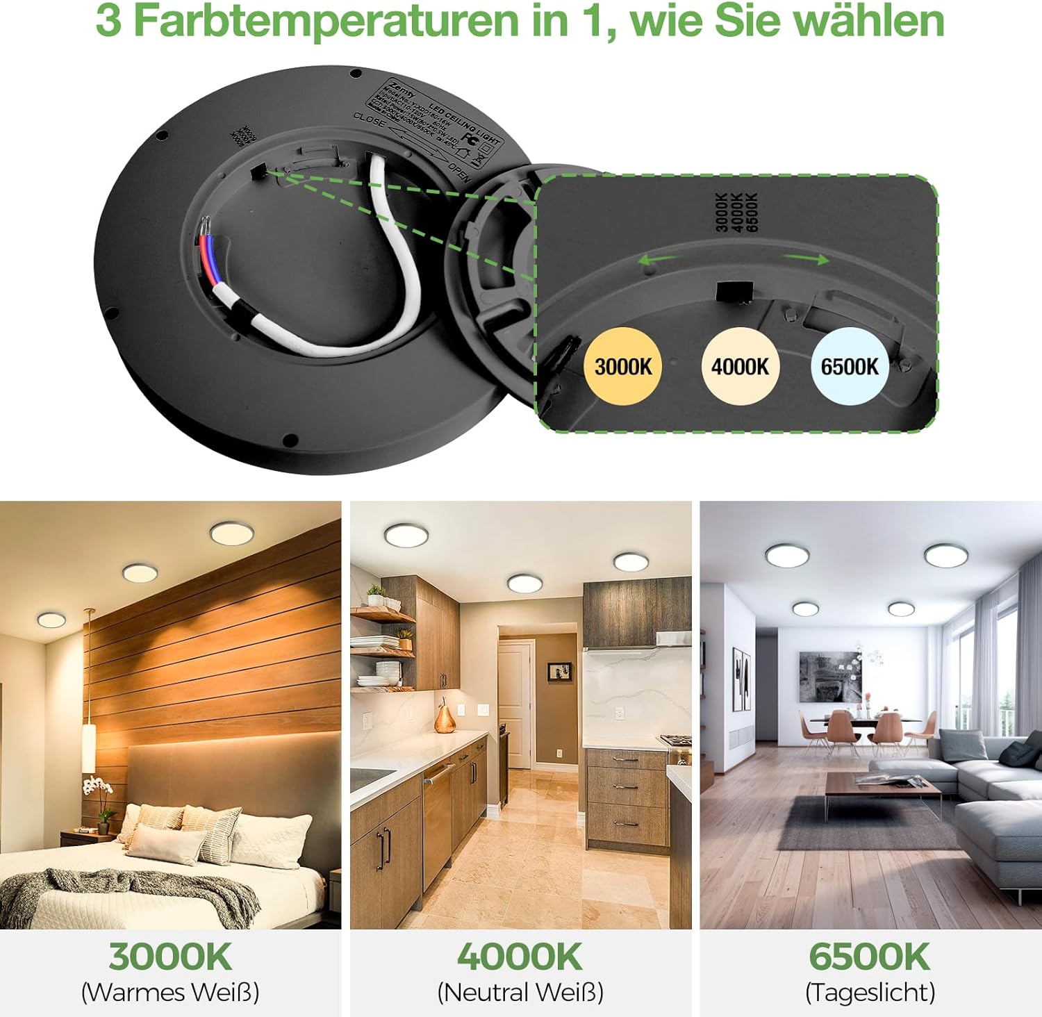 Thumbnail 1 de zemty 3Farben Deckenleuchte 15W Ø18cm