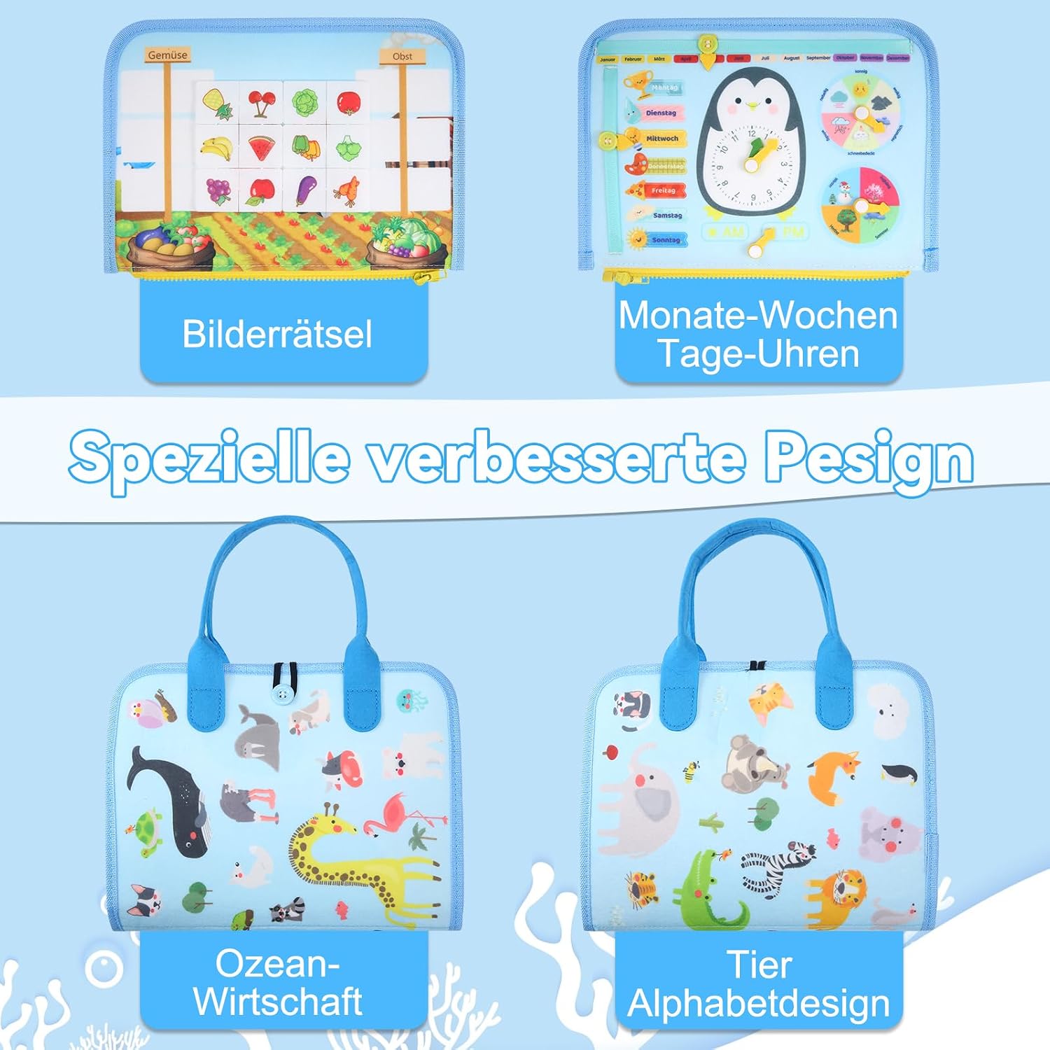 Detalle de khlerox Busy Board Montessori-Spielzeug für Kleinkinder (Hellblau) – sensorisches Lernaktivitätsbrett für Feinmotorik