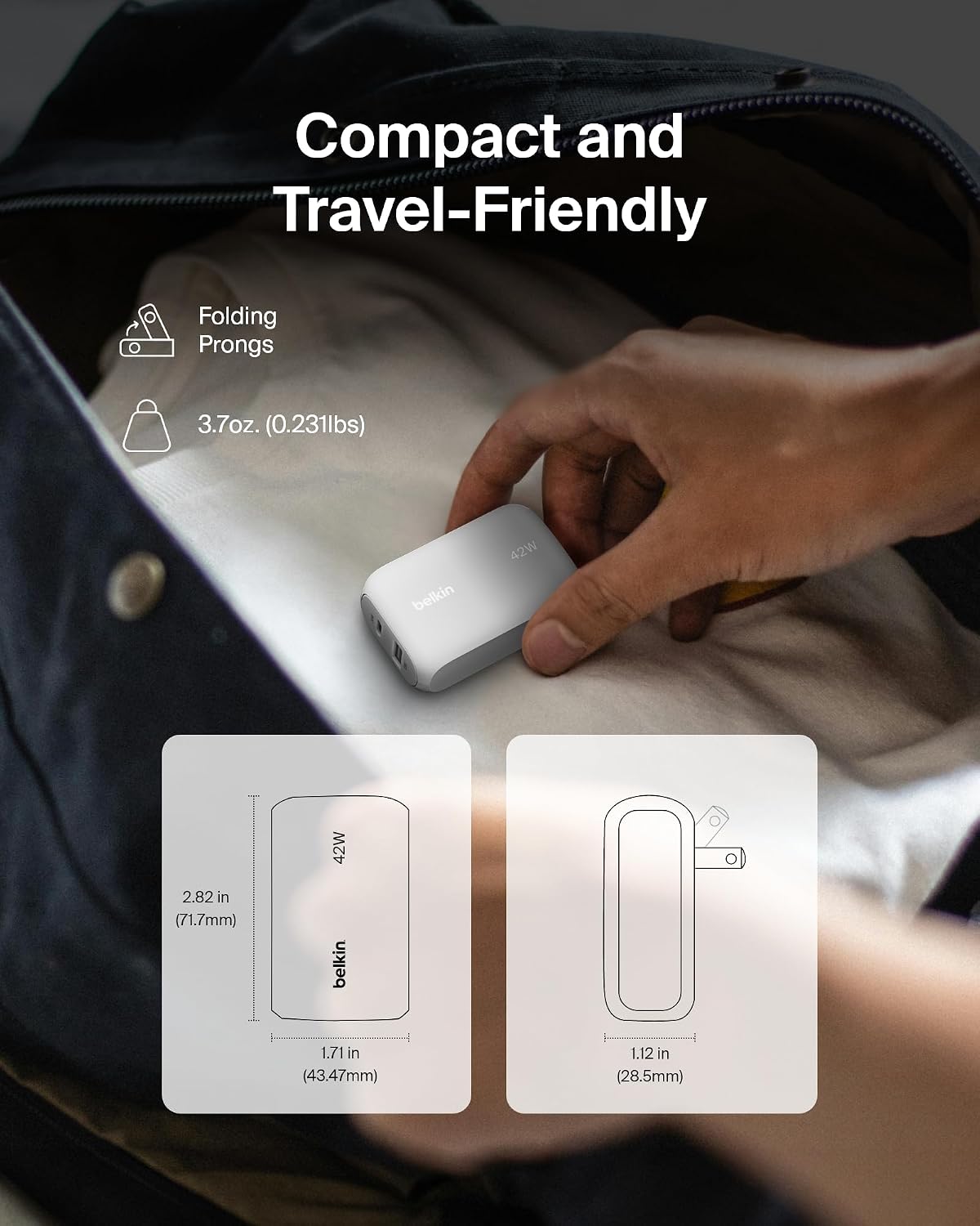 Detalle 2 de Belkin 42W Dual-Port Charger Block USB-C + USB-A