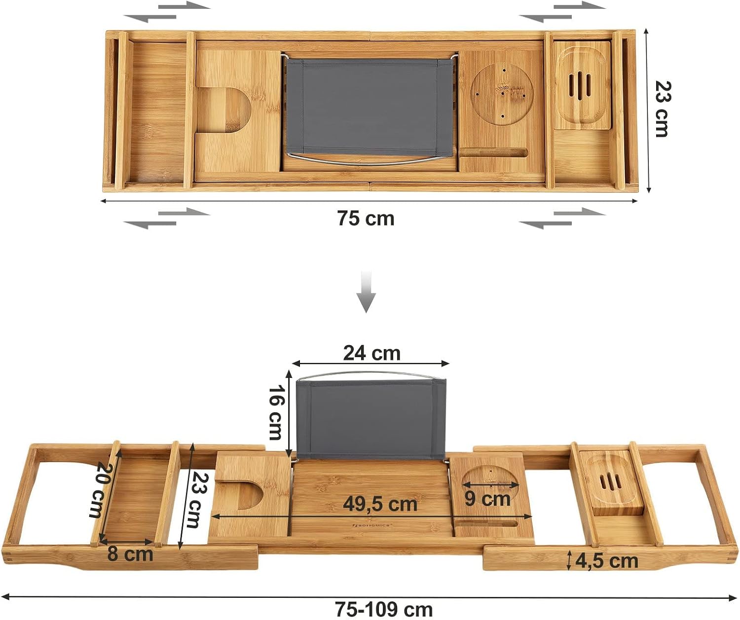 Detalle 2 de SONGMICS BCB88Y Badewannenablage 75–109 cm