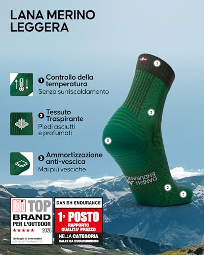 Thumbnail 1 de DANISH ENDURANCE Calze Trekking Leggere 3 Paia Verdi 43-47