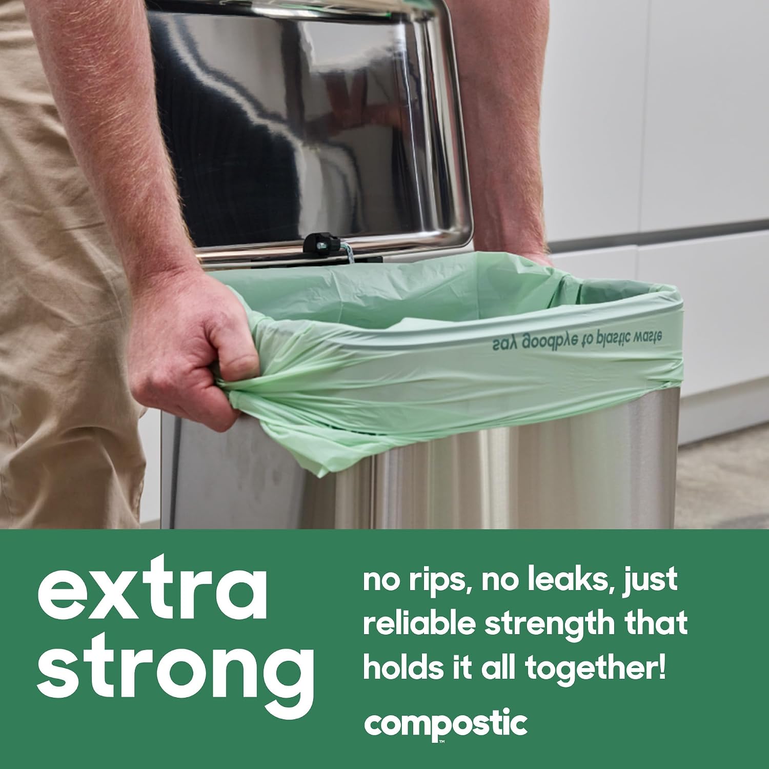Thumbnail 3 de Compostic Compostable Trash Bags, 13 Gallon Tall Kitchen Starter Pack (50 Count) — Extra Strong, Home Compostable, Plant-Based, Unscented