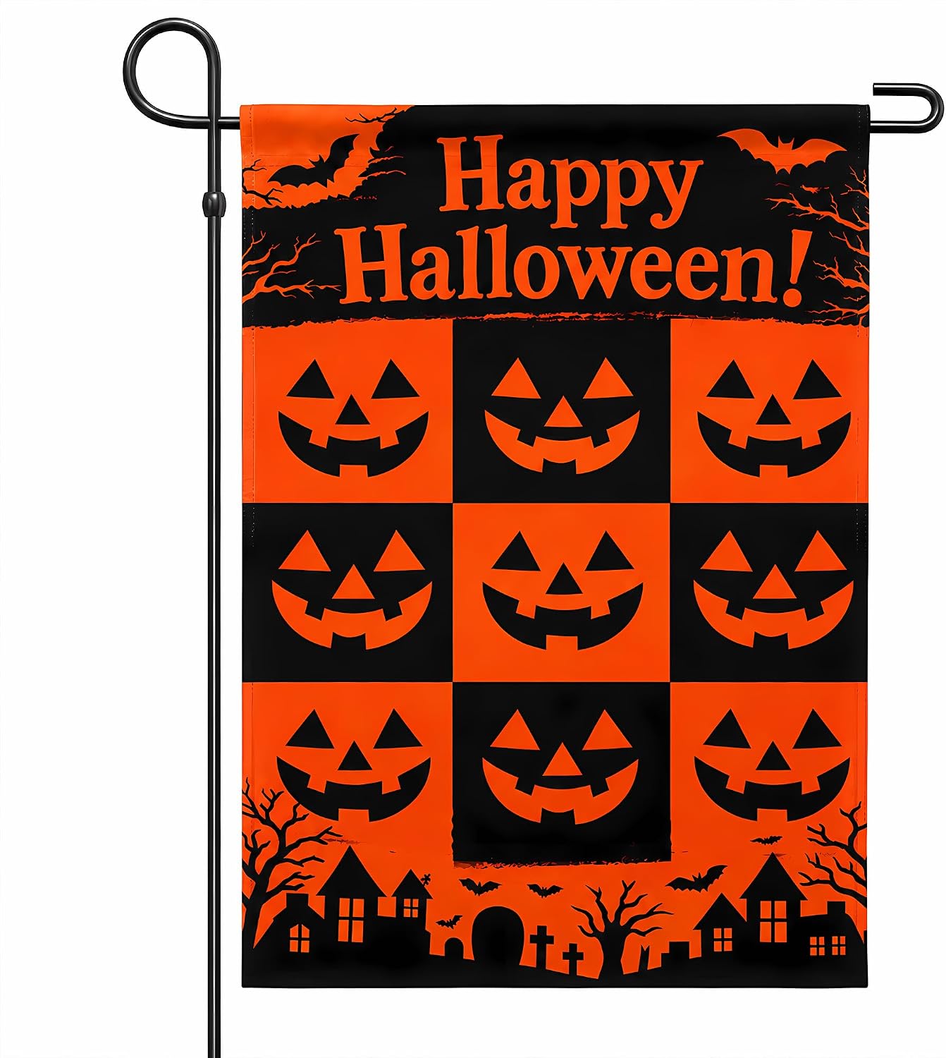 Detalle de OHOME Halloween Garden Flag, Double-Sided Polyester, Orange and Black, 18 x 12 in