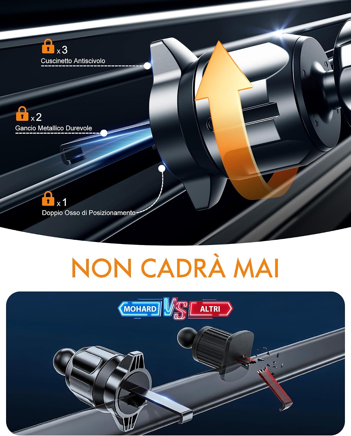 Thumbnail 1 de Mohard Porta Cellulare Auto: supporto universale con gancio d’aria in metallo 360°