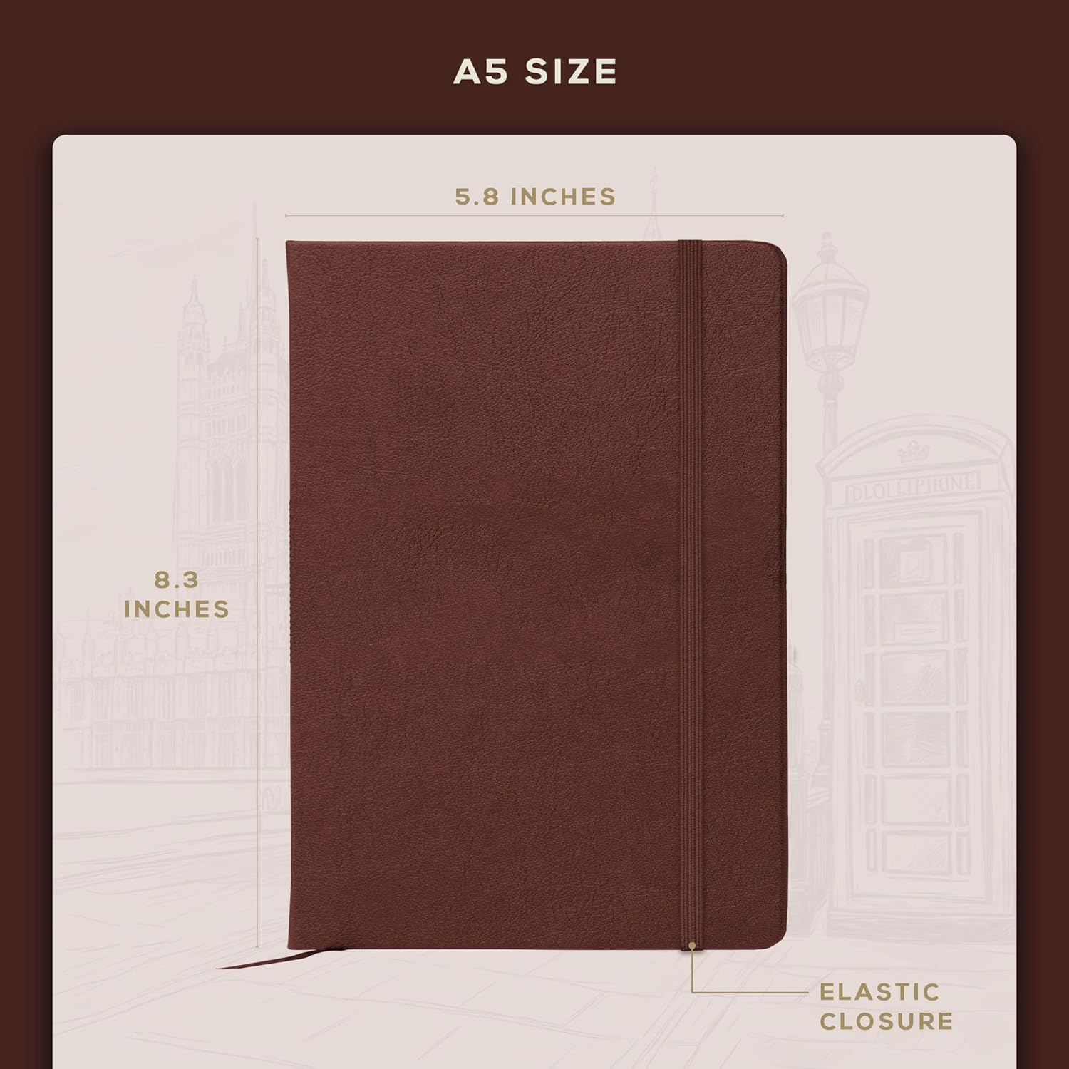 Thumbnail 2 de Beechmore Books Lined Journal Notebook 5.8" x 8.3" (A5) with Vegan Leather Hardcover, 160 Lined Pages, 120gsm, Gift Box Included