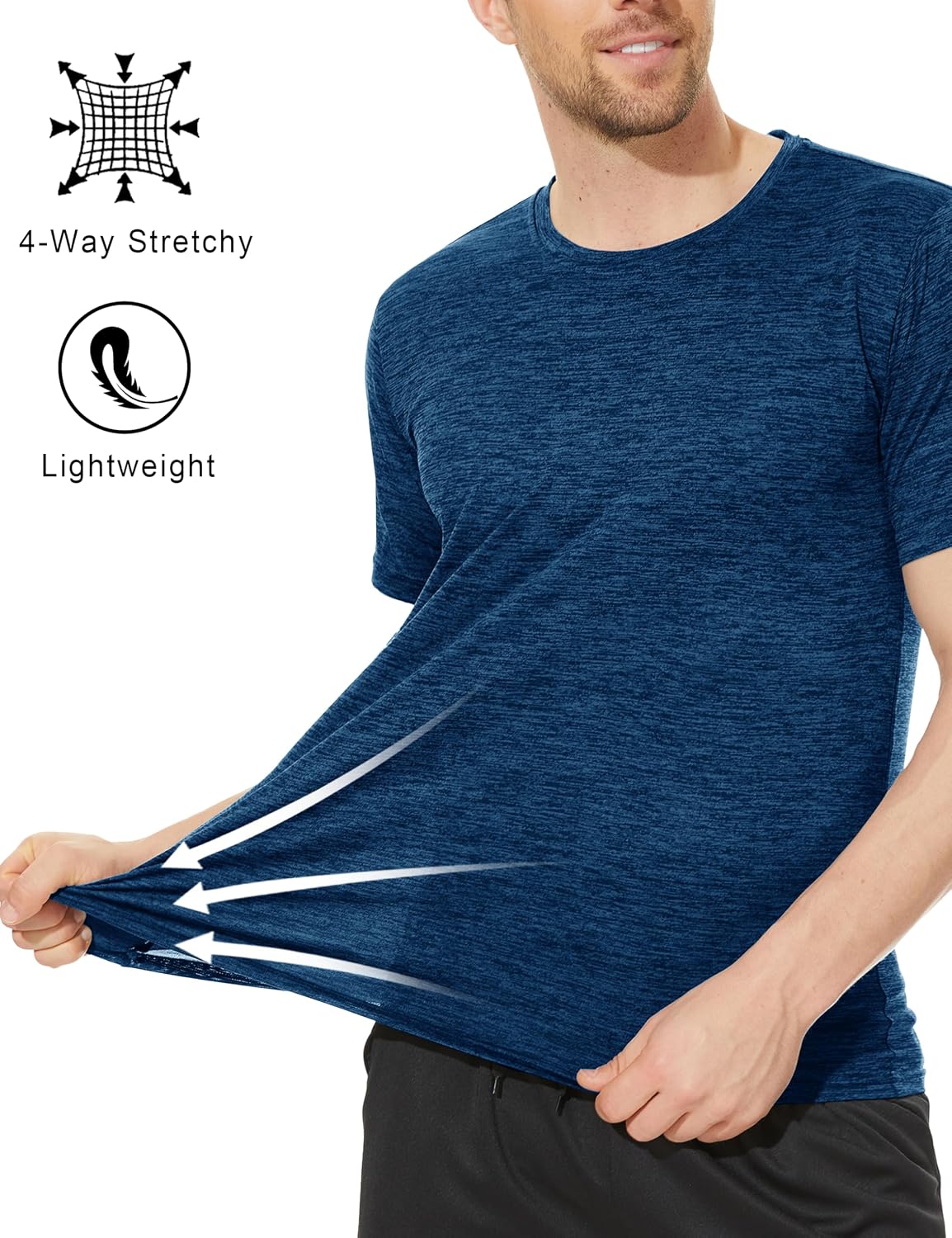 Detalle 1 de KEFITEVD Men’s Quick Dry 4-Way Stretch Sport T-Shirt (Short Sleeve, Reflective)