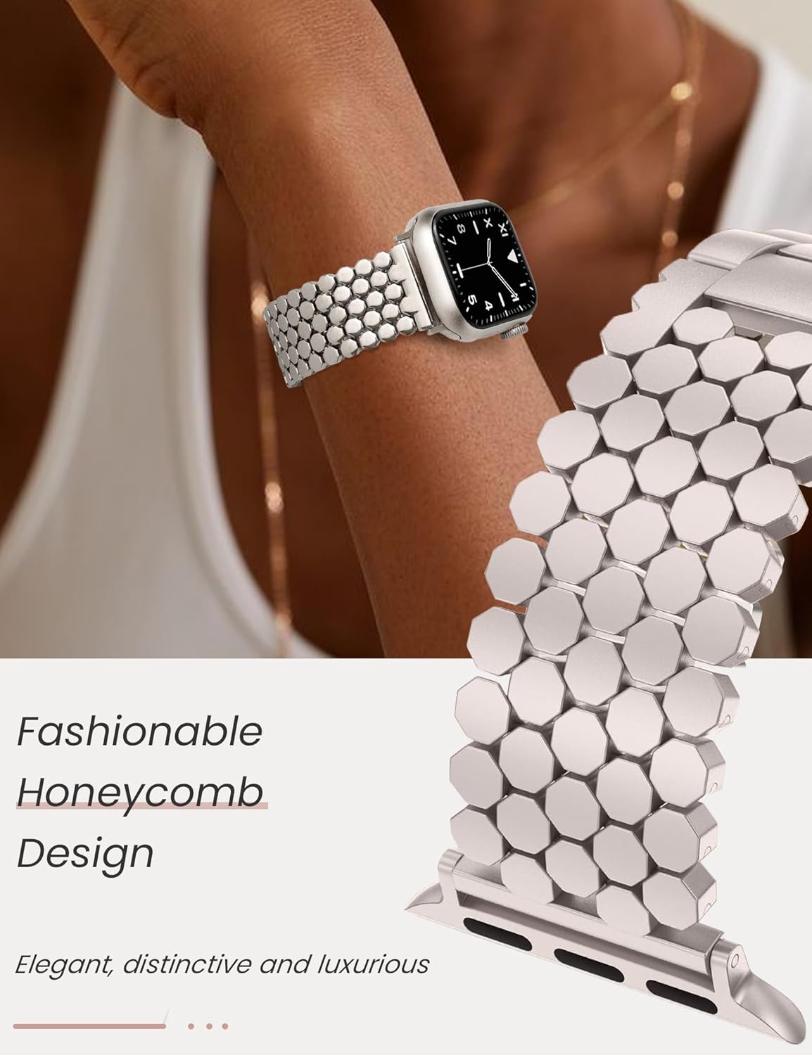 Thumbnail 2 de JJii Sung honeycomb metal band for Apple Watch (38/40/41/42/44/45/46/49mm) – elegant adjustable link bracelet