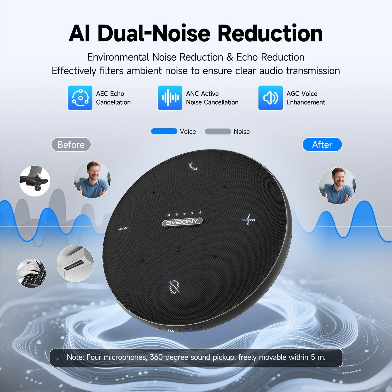 Thumbnail 2 de SVBONY SVHub Omni2 Conference Speaker and Microphone – Portable 360° Conference Mic with 4‑mic Array