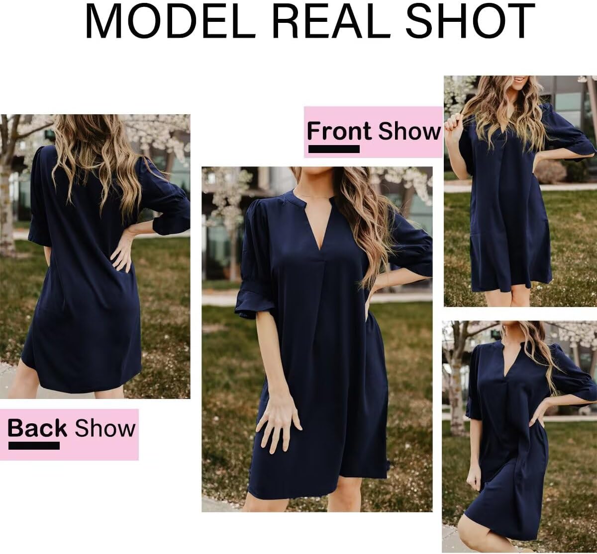 Thumbnail 6 de Wkior Women’s V-Neck Short Sleeve Shift Dress — Solid, Lightweight & Flowy Summer Style (S-2XL)