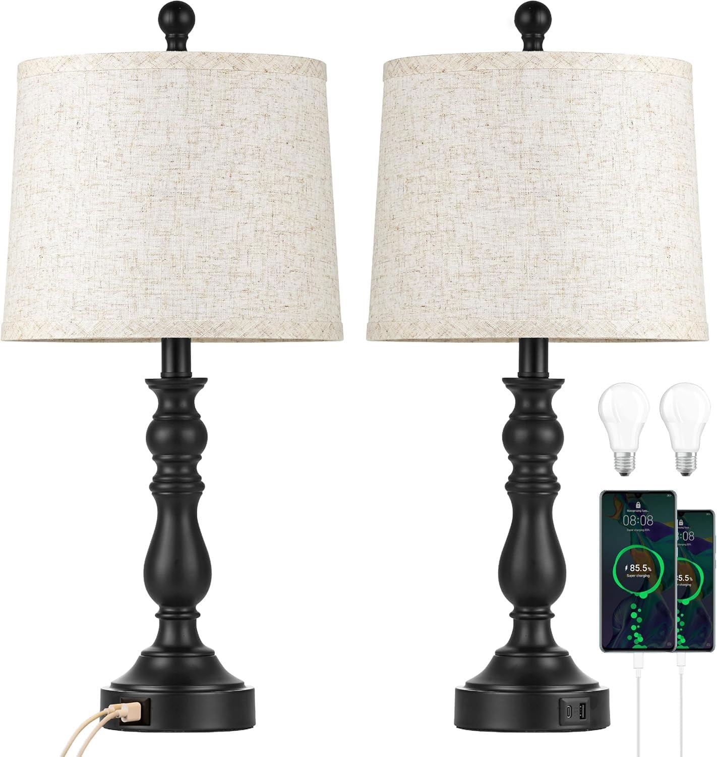Thumbnail 6 de Leasgy L-2T-138-A Table Lamp Set of 2 with USB-C/A Ports and 3 Colour Temperatures