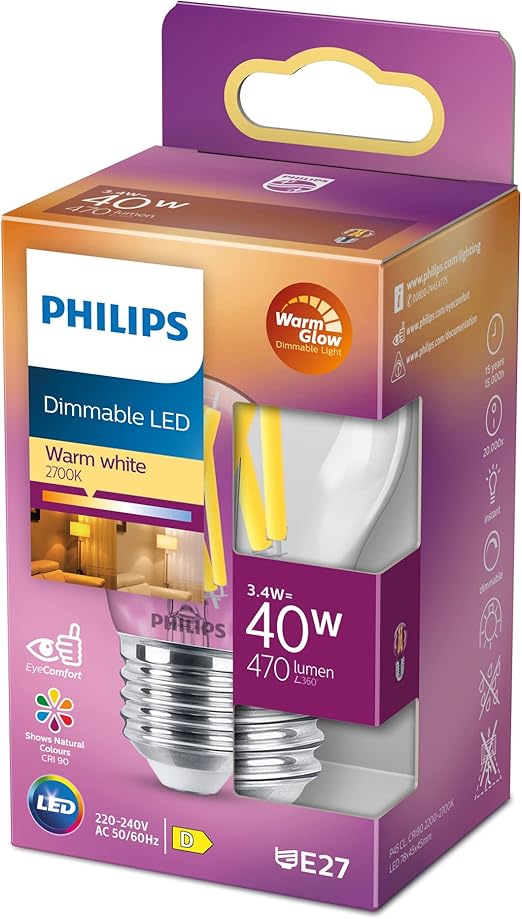 Detalle de Philips LED P45 E27 - Bombilla Vela Regulable 🕯