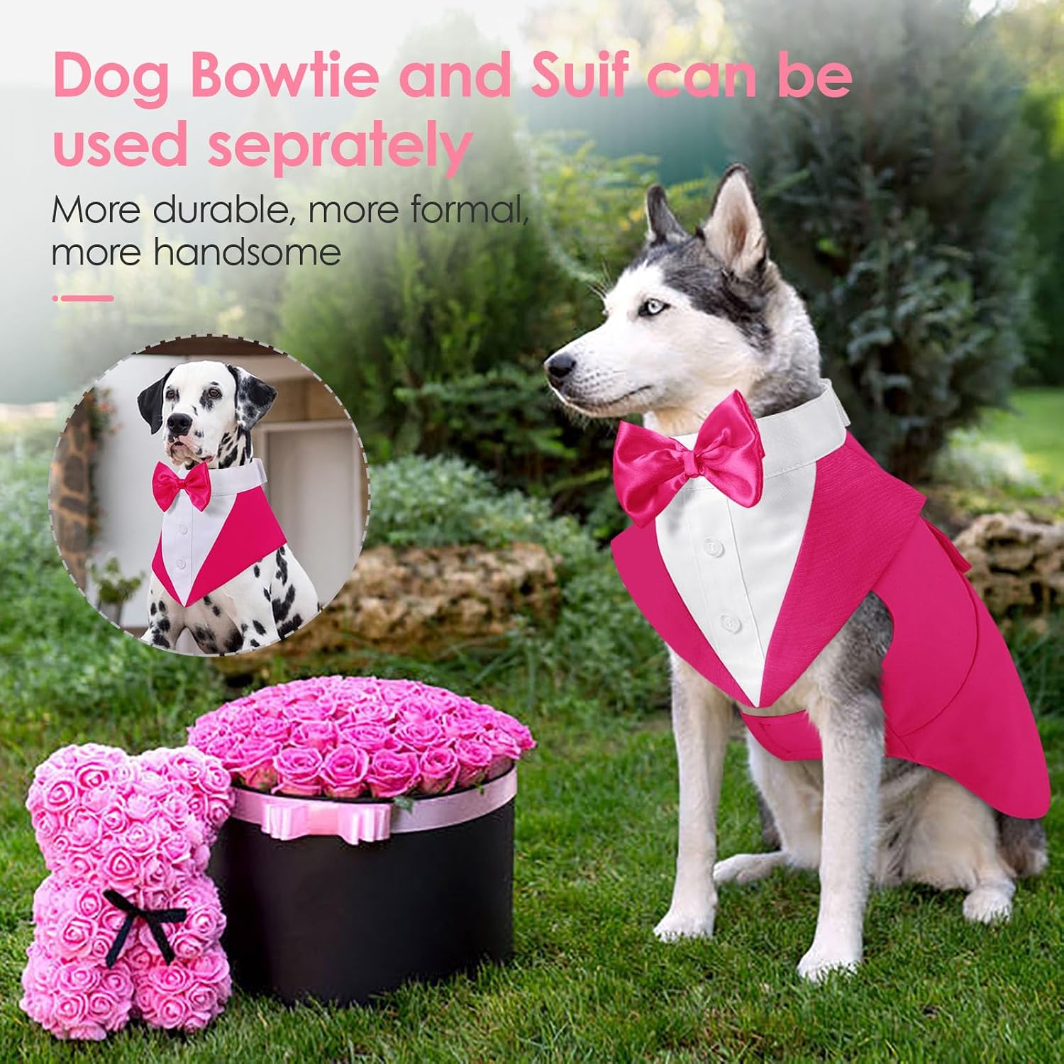 Detalle 2 de AOFITEE Dog Tuxedo Formal Suit and Bandana Set with Detachable Bow Tie