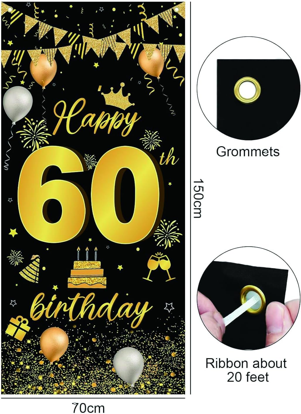 Detalle de 60th Birthday Decorations for Women and Men — Black & Gold Theme with 60 Balloons