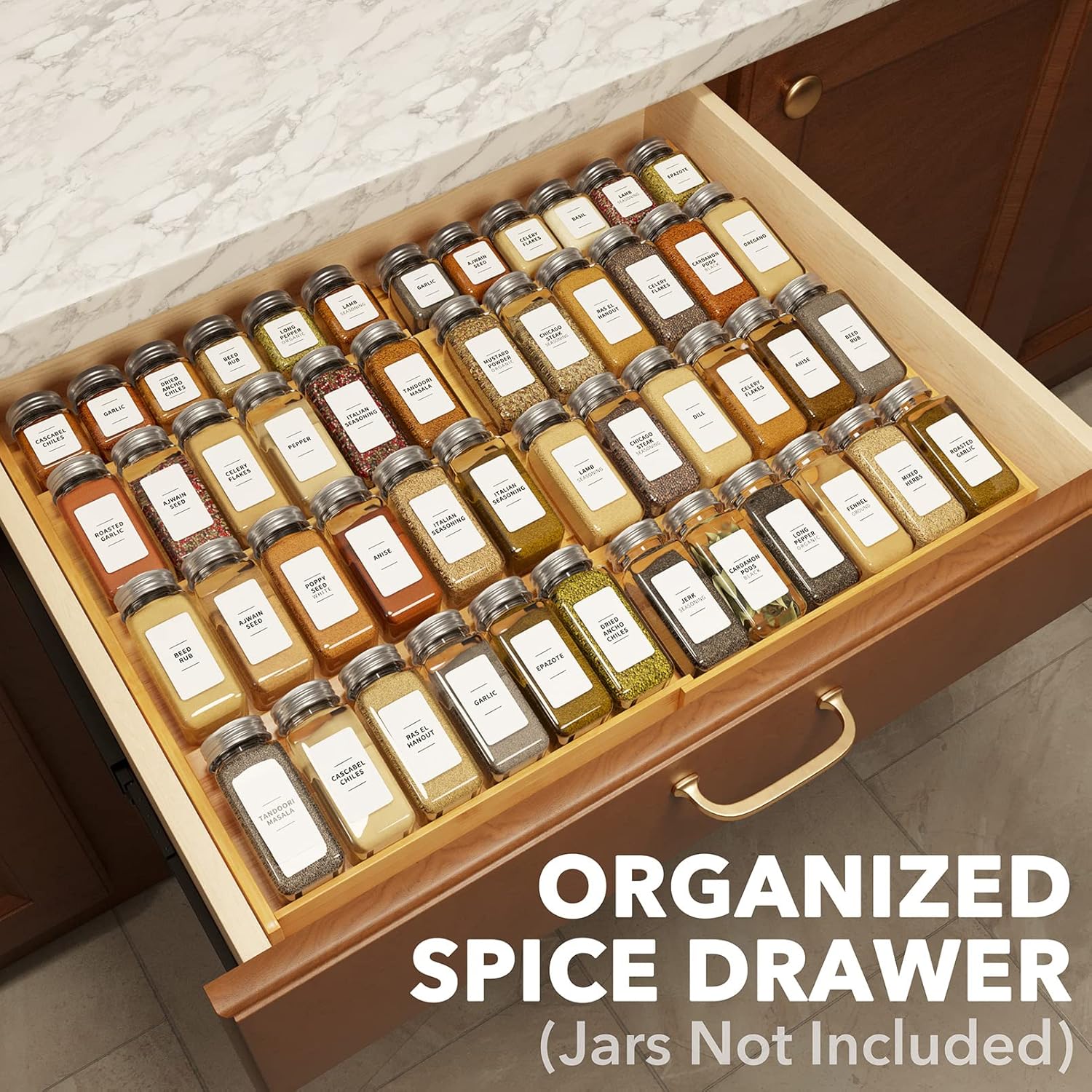 Detalle de SpaceAid Bamboo Spice Drawer Organizer (Expandable 4-Tier Insert for 3"-Deep Drawers)