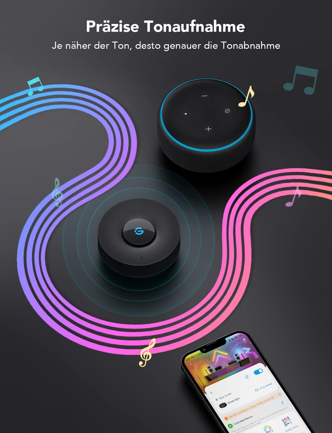 Detalle 2 de Govee Music Sync Box: Bluetooth-Gruppensteuerung für 7 Geräte mit 22 Modi
