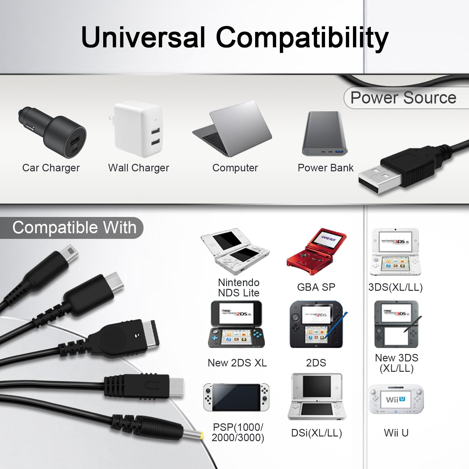 Thumbnail 3 de COMeap USB5IN1DSC01 5-in-1 USB Charger Cable for Nintendo, PSP and GBA SP