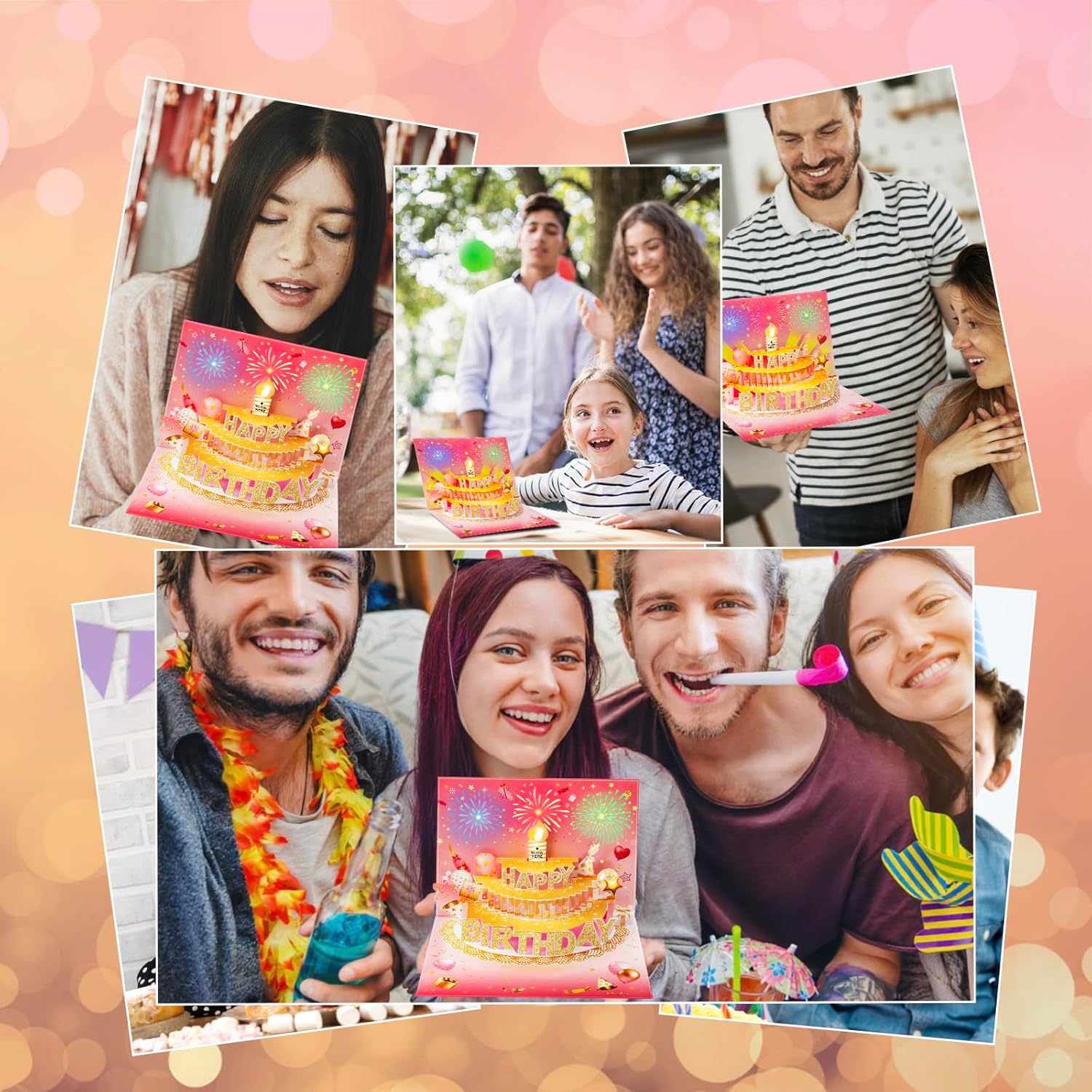 Thumbnail 6 de Carte d'anniversaire pop-up 3D avec lumières et son - bouquet lumineux 4-en-1 en rose et doré