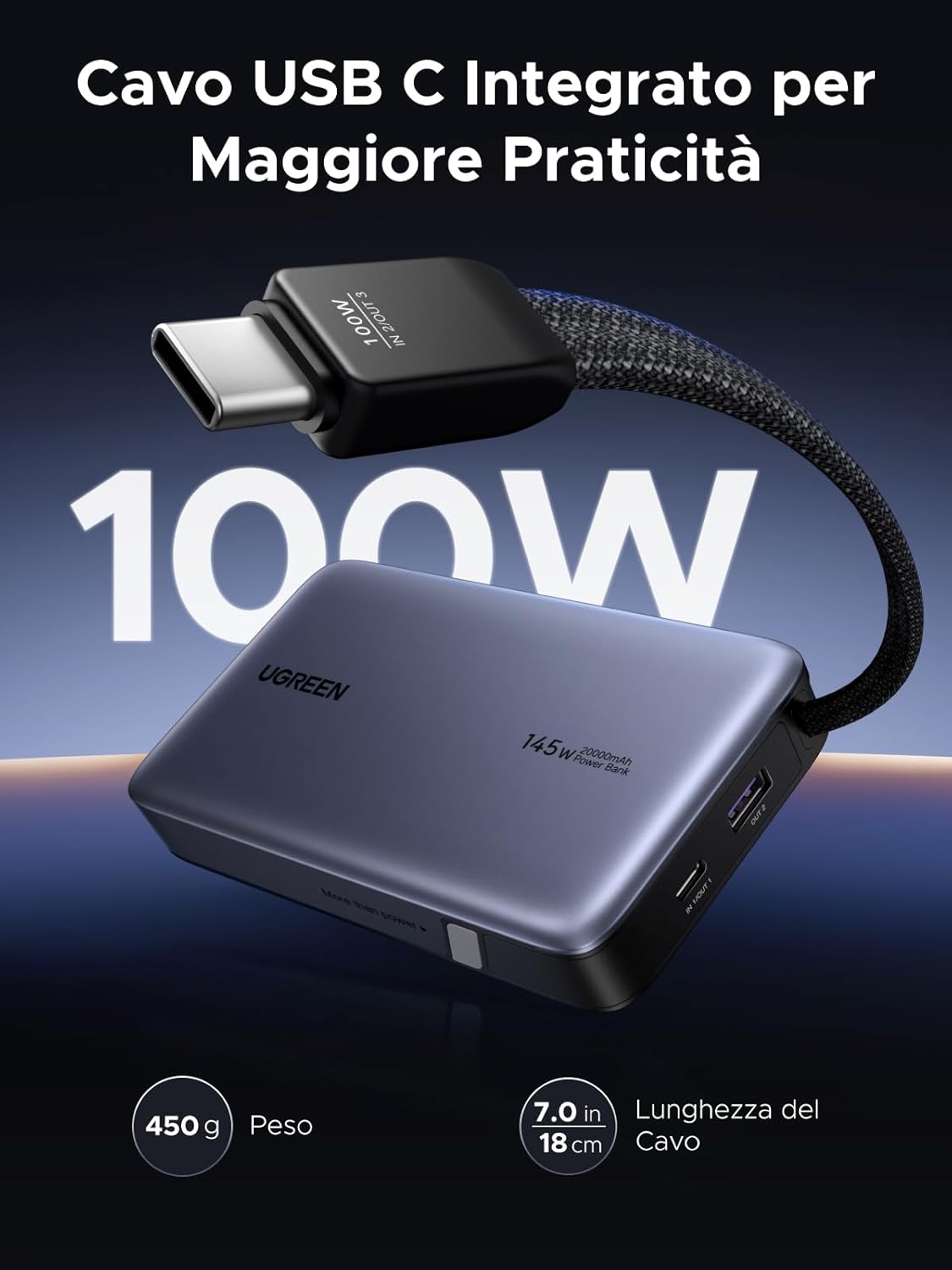 Thumbnail 5 de UGREEN Nexode Power Bank 20000mAh 145W con cavo USB-C integrato