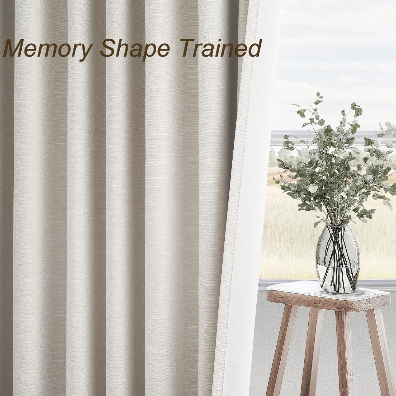 Thumbnail 3 de Topfinel Linen Blackout Curtains (96 Inch Long) — Boho Farmhouse Ivory Birch Pinch Pleated, 2 Panels