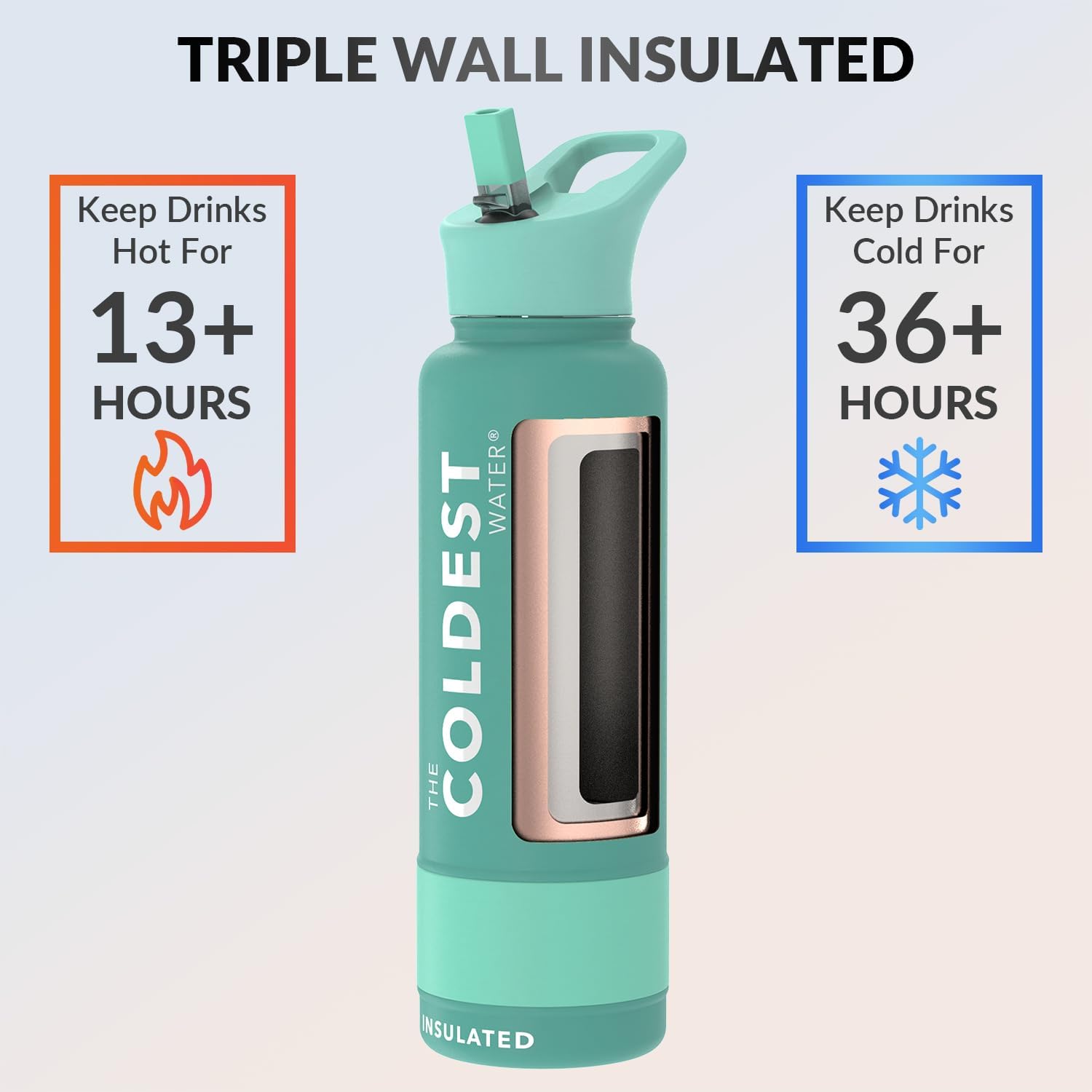 Detalle 2 de Coldest Insulated Water Bottle with Straw Lid - 40 oz (Terraform Green)