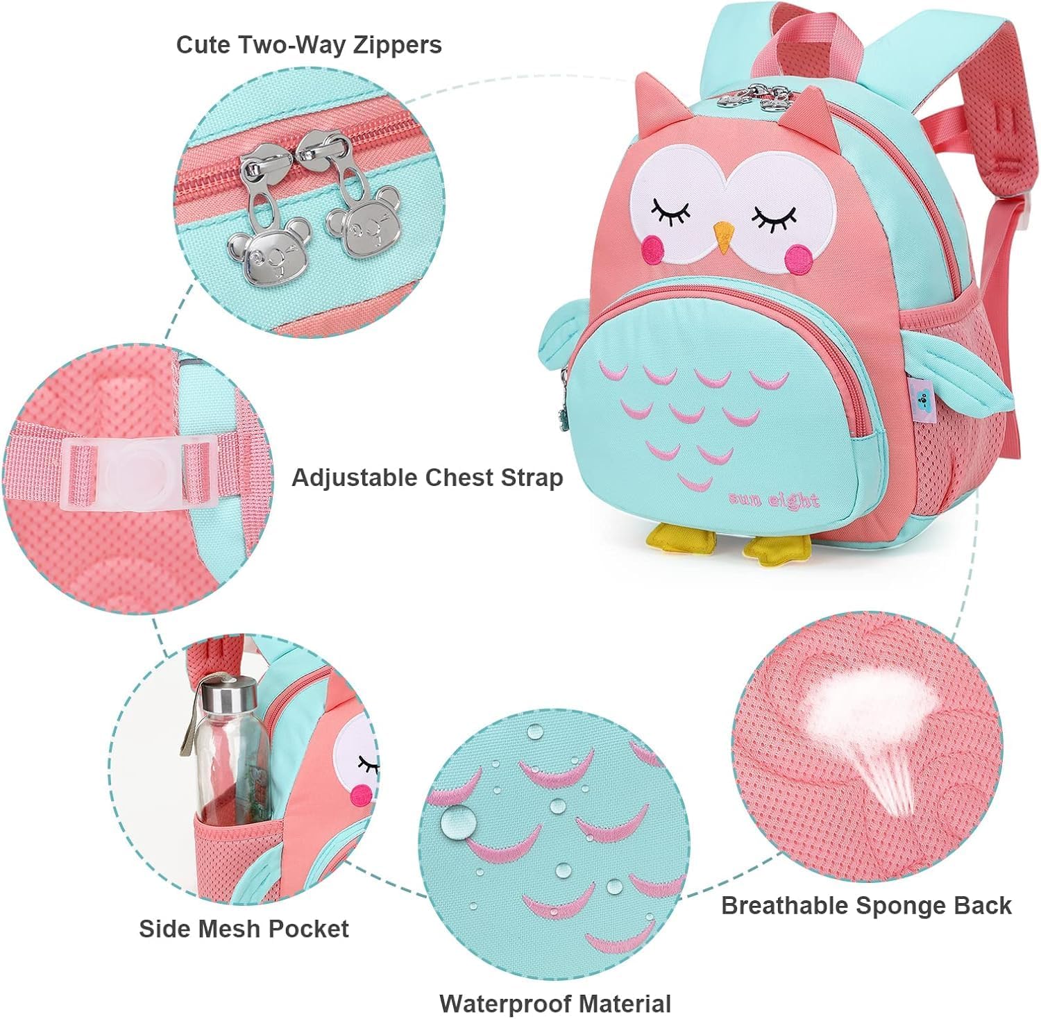 Detalle de SUN EIGHT Fashion Children Backpack for Boys & Girls (Bird Design) – Ultra‑Lightweight, Small School Bag