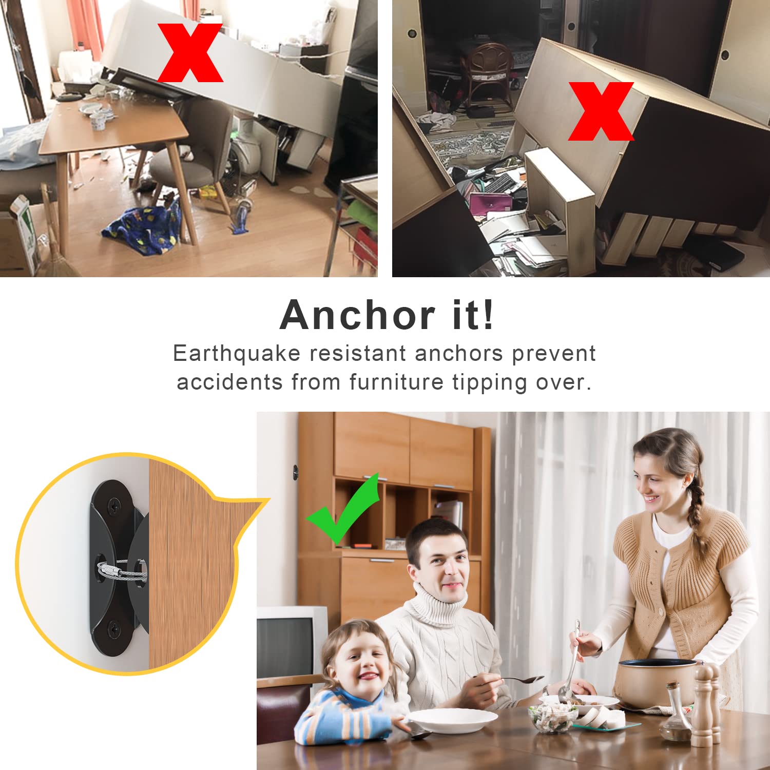 Thumbnail 1 de Booda Brand Furniture Anchors, 10-Pack Metal Detachable Anti-Tip Straps, 400 lb