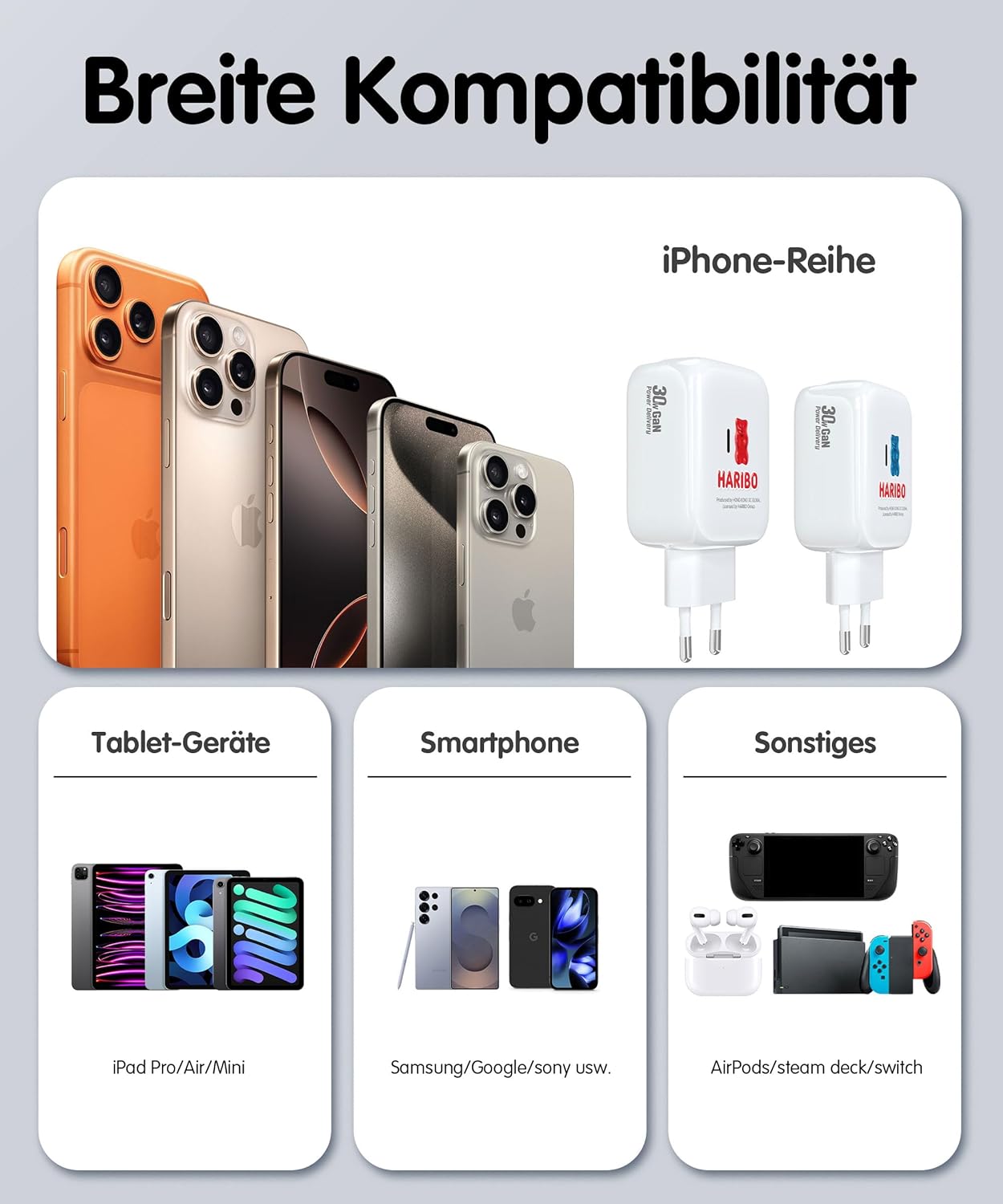 Thumbnail 6 de HARIBO 30W USB-C Ladegerät mit einziehbarem Kabel – GaN Netzteil mit zwei USB-C Ports