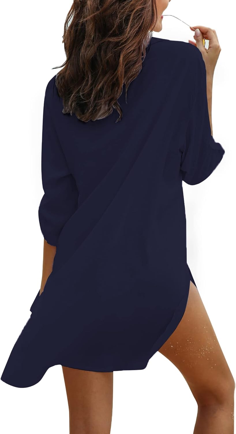Detalle de UNibelle Robe de Plage Femme Été Boheme – Cover-Up bikini à col en V et manches 3/4 (S-3XL)