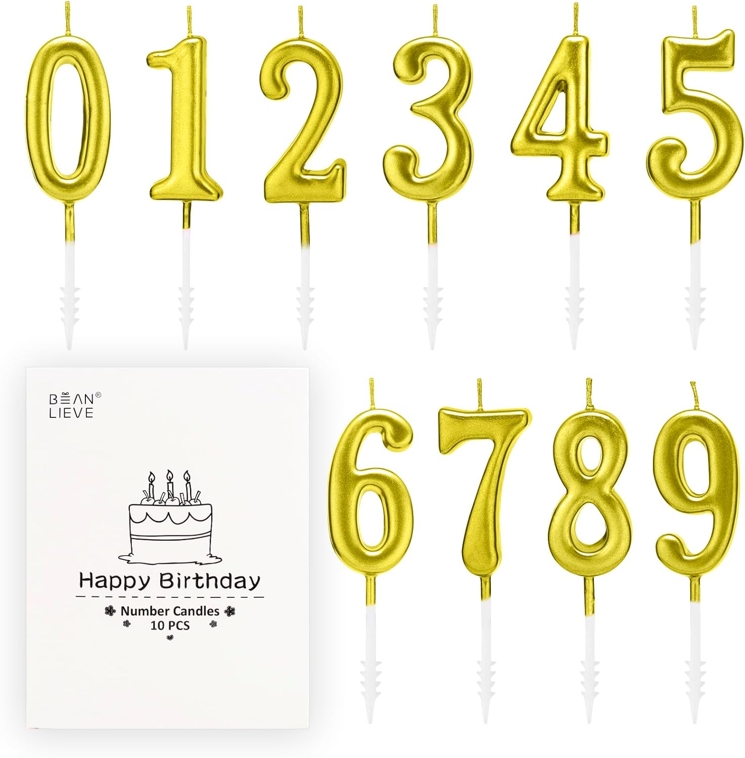 Detalle de BEAN LIEVE 10 Stück Ziffern-Geburtstagskerzen – Glitzernde Zahlenkerzen in Gold (0–9) für Kuchen, Jubiläen und Feiern