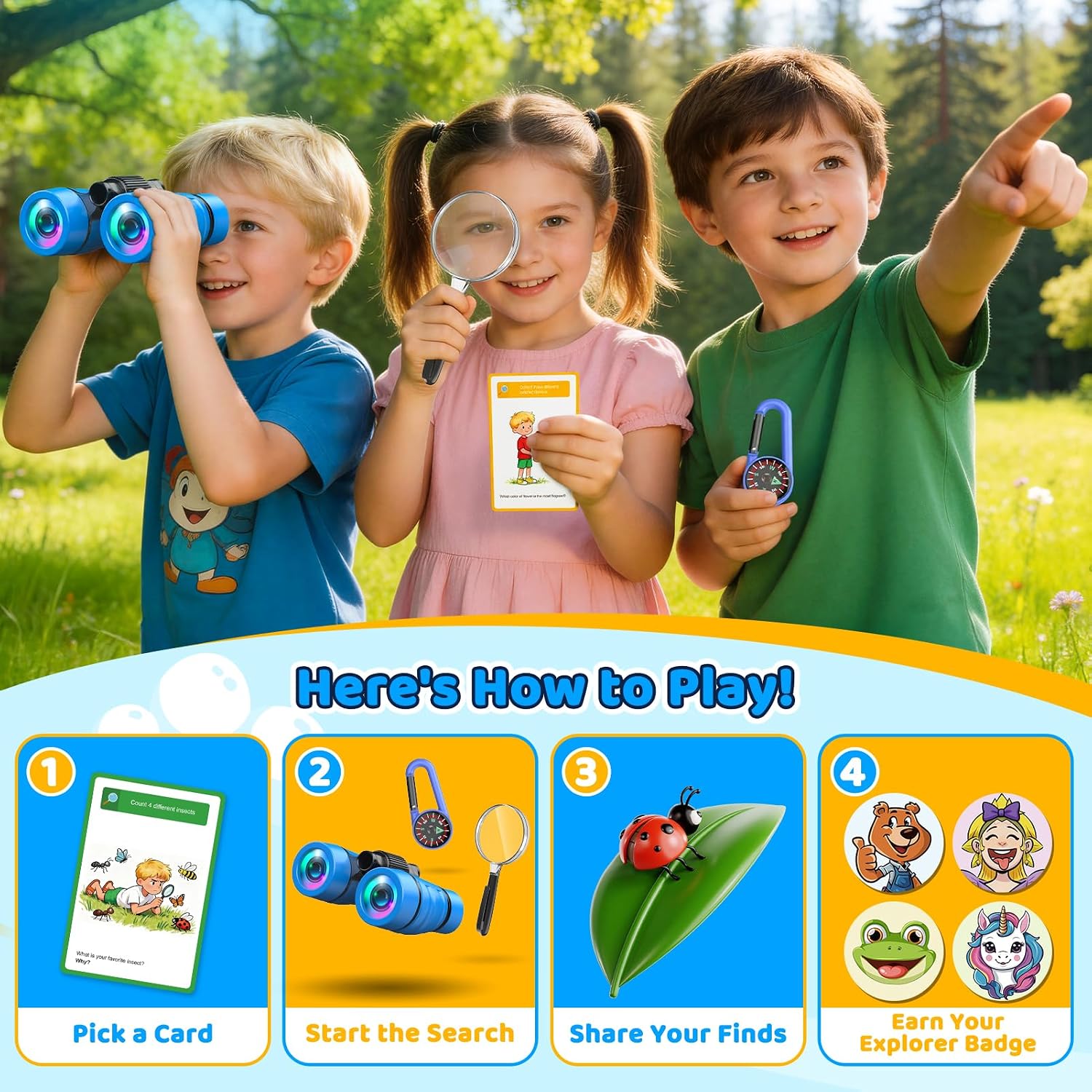 Thumbnail 1 de Outdoor Toys for 3-9 Year Old Boys – Binoculars with Explore Cards, Compass and Magnifying Glass