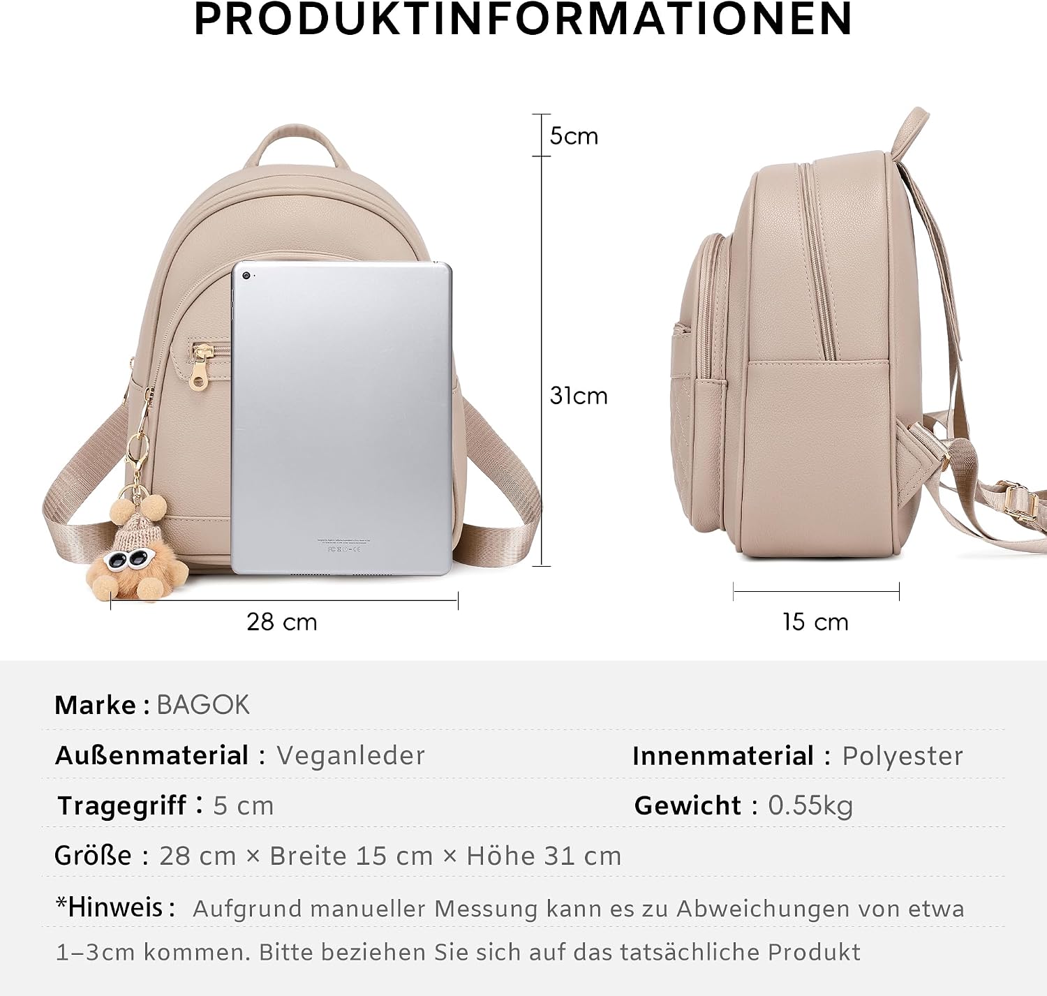 Thumbnail 2 de BAGOK Mini Rucksack Damen Klein 28x15x31 cm