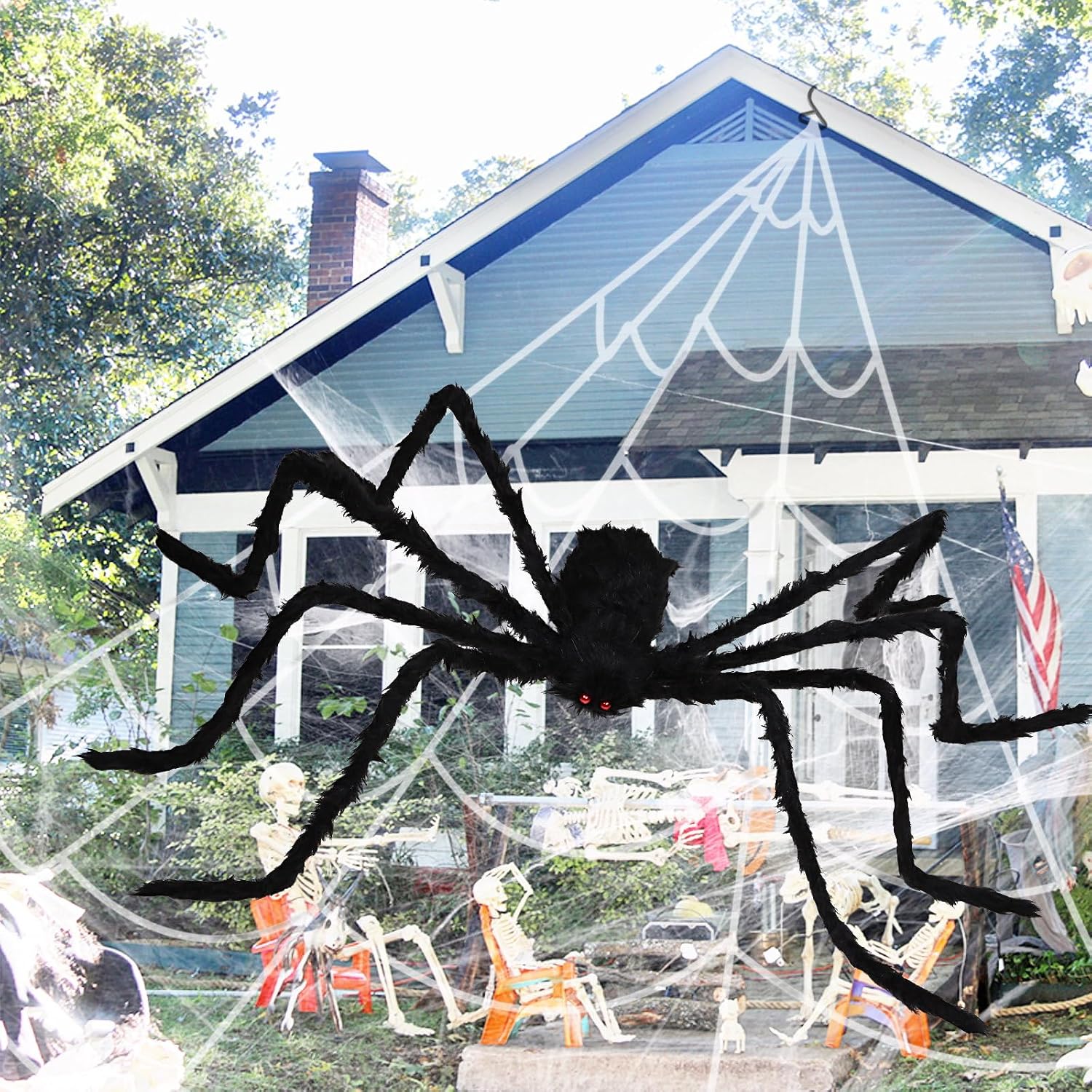 Detalle de Aiduy HZZ Halloween Spider Decorations, 2-Pack 79-Inch Black Hairy Spiders