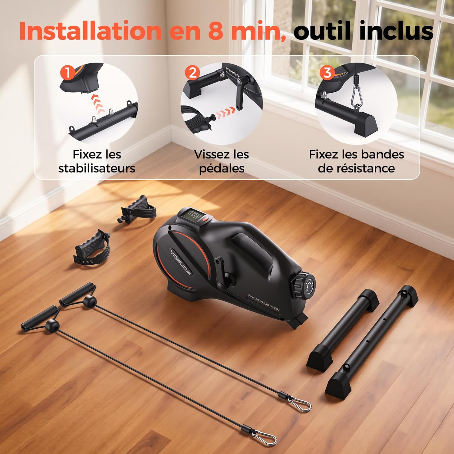 Thumbnail 6 de YOSUDA mini-hometrainer met 16 weerstandsniveaus, LCD-display en weerstandsbanden