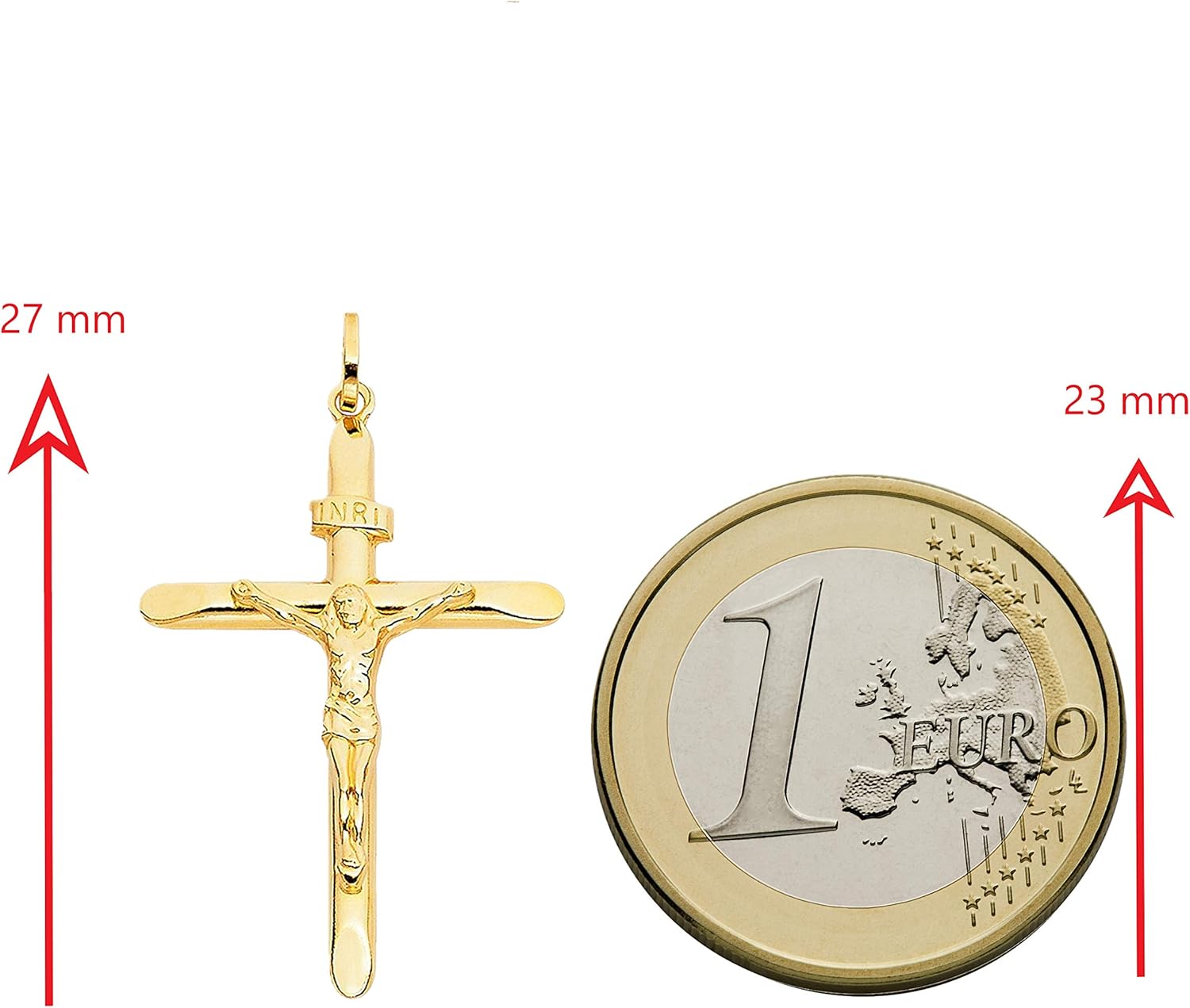 Detalle 1 de Pendentif croix avec Jésus en or jaune 750 – 18 carats, unisexe, 27 x 17 mm