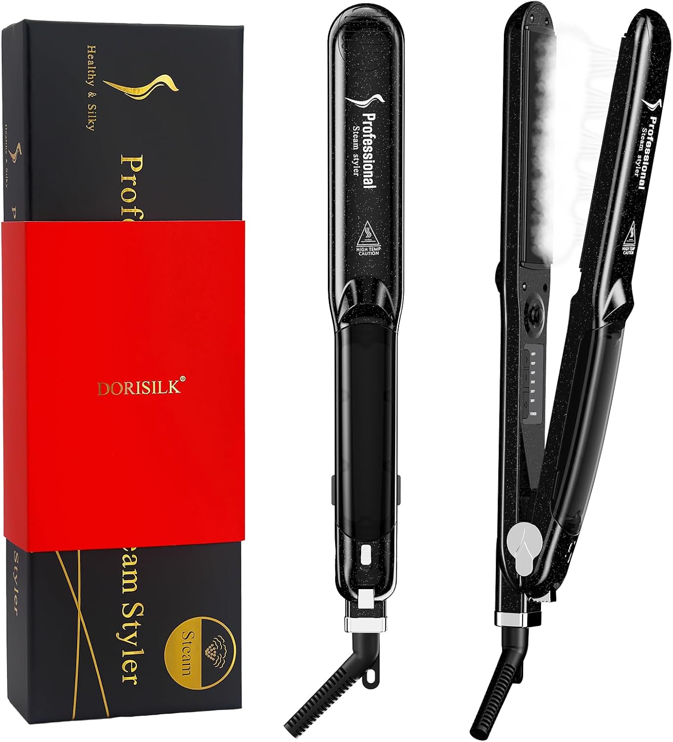 Detalle de DORISILK Steam Hair Straightener and Curler, Ceramic Tourmaline 2-in-1