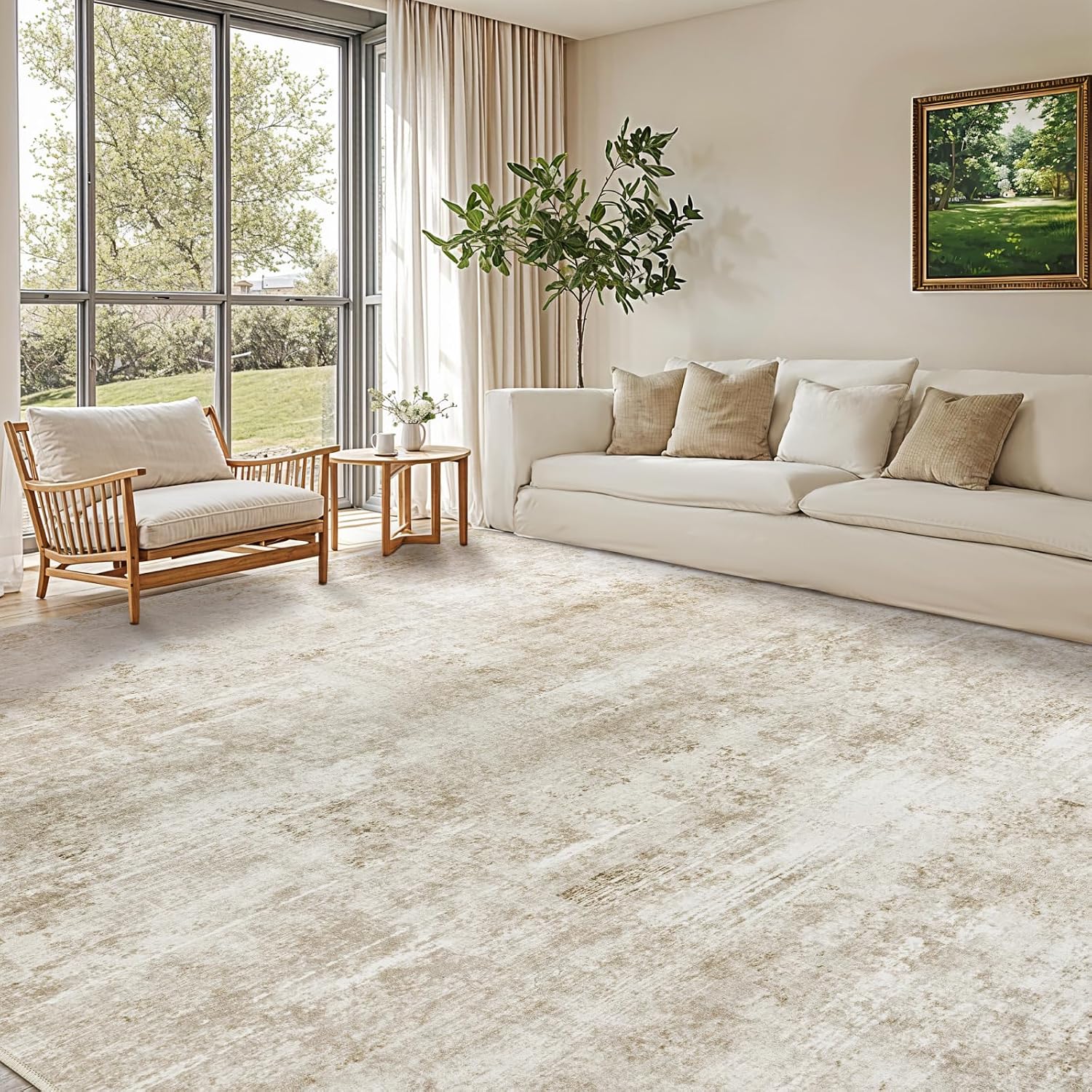 Detalle de DEITAS Area Rug 200x290 cm – Beige, Machine Washable, Non-Slip, Low Pile