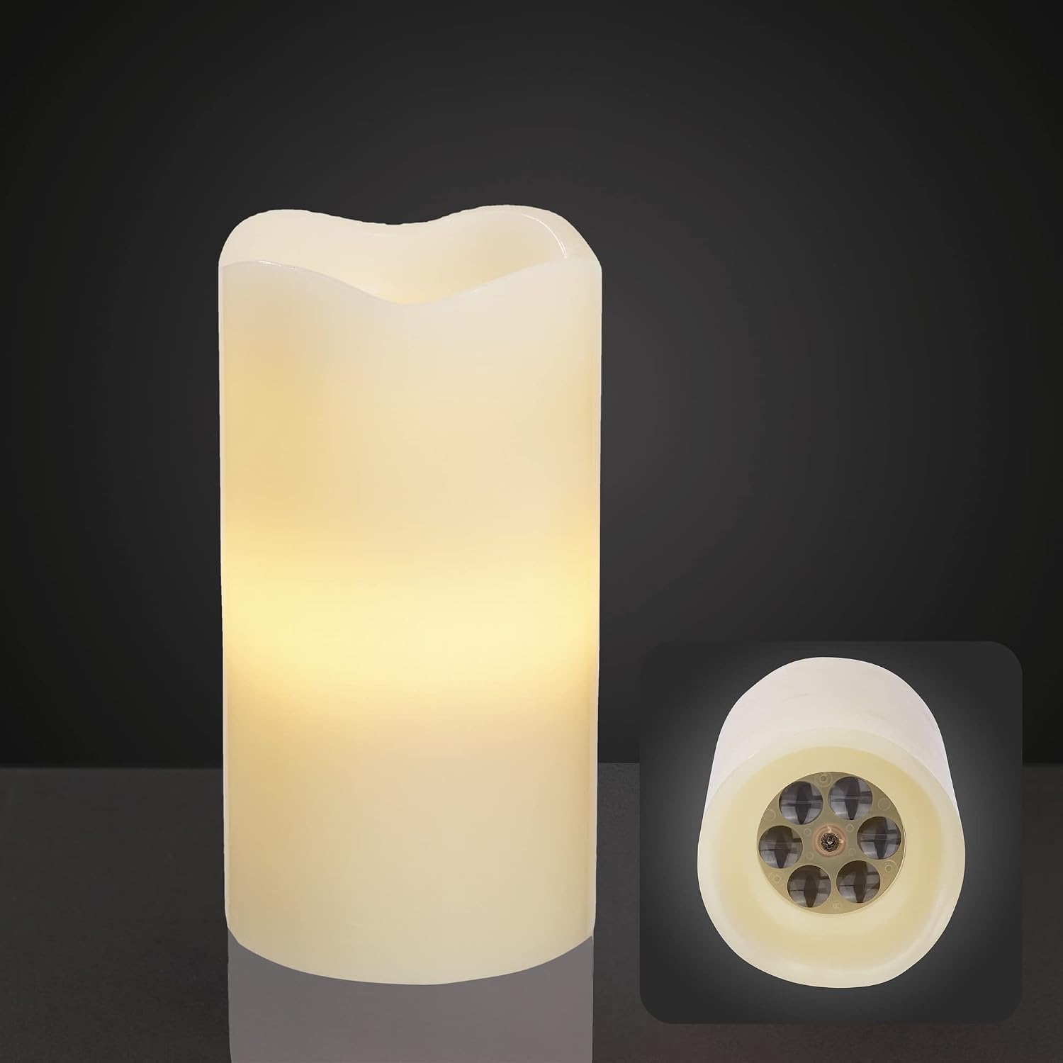 Detalle 2 de Candela LED Hellum con timer, Ø8 x H15 cm, cera vera e cielo stellato (batterie AAA non incluse)