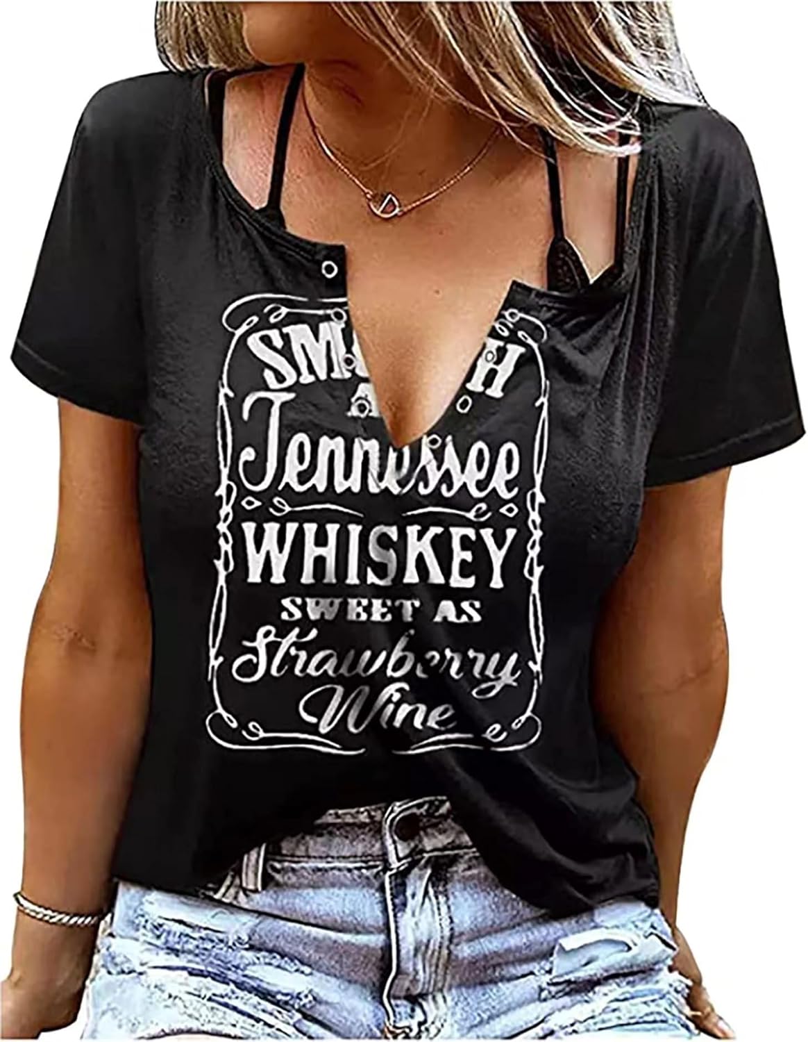 Thumbnail 6 de Eniloyal Damen T-Shirt V-Ausschnitt Sommer – Lockeres Oberteil mit Vintage-Charme