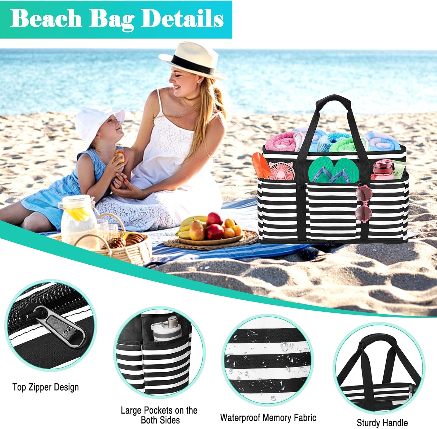 Detalle 1 de JUYANO Strandtasche XXL 45L für Familie