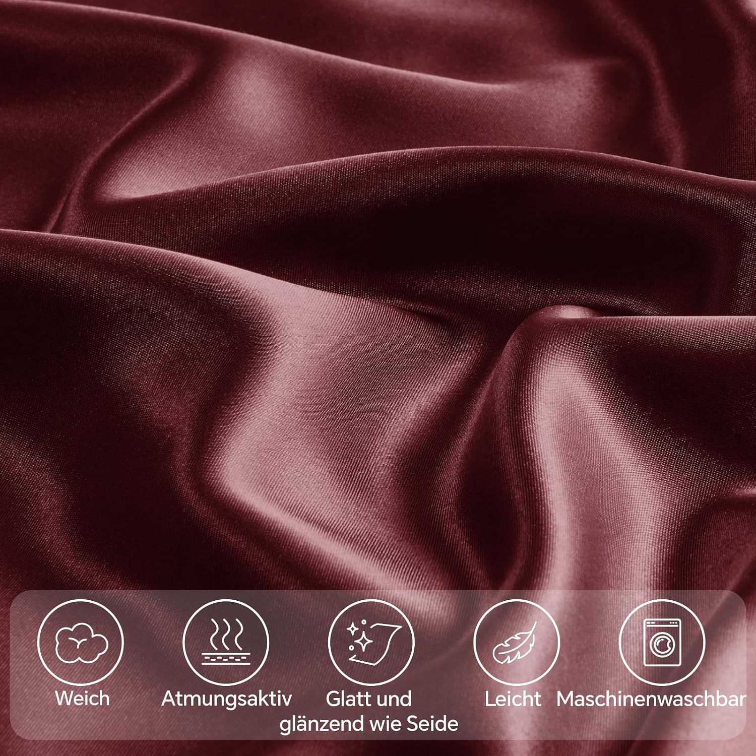 Detalle de BEDELITE Satin Kissenbezug 80×80 Rot – Kissenbezug-Set