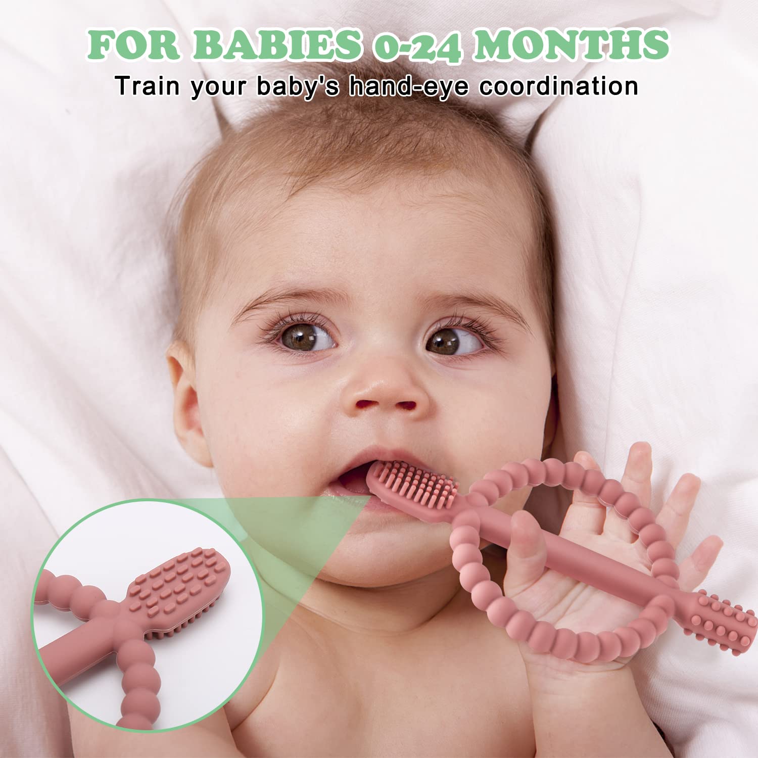 Thumbnail 1 de Baby Teething Toys with Easy-Hold Handle, Silicone Infant Toothbrush (0–12 Months) — Bright Green & Caramel