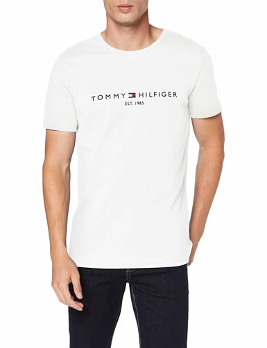 Detalle de Tommy Hilfiger Camiseta de manga corta para hombre Core Tommy Logo (algodón orgánico) cuello redondo, blanco Snow White, talla XL