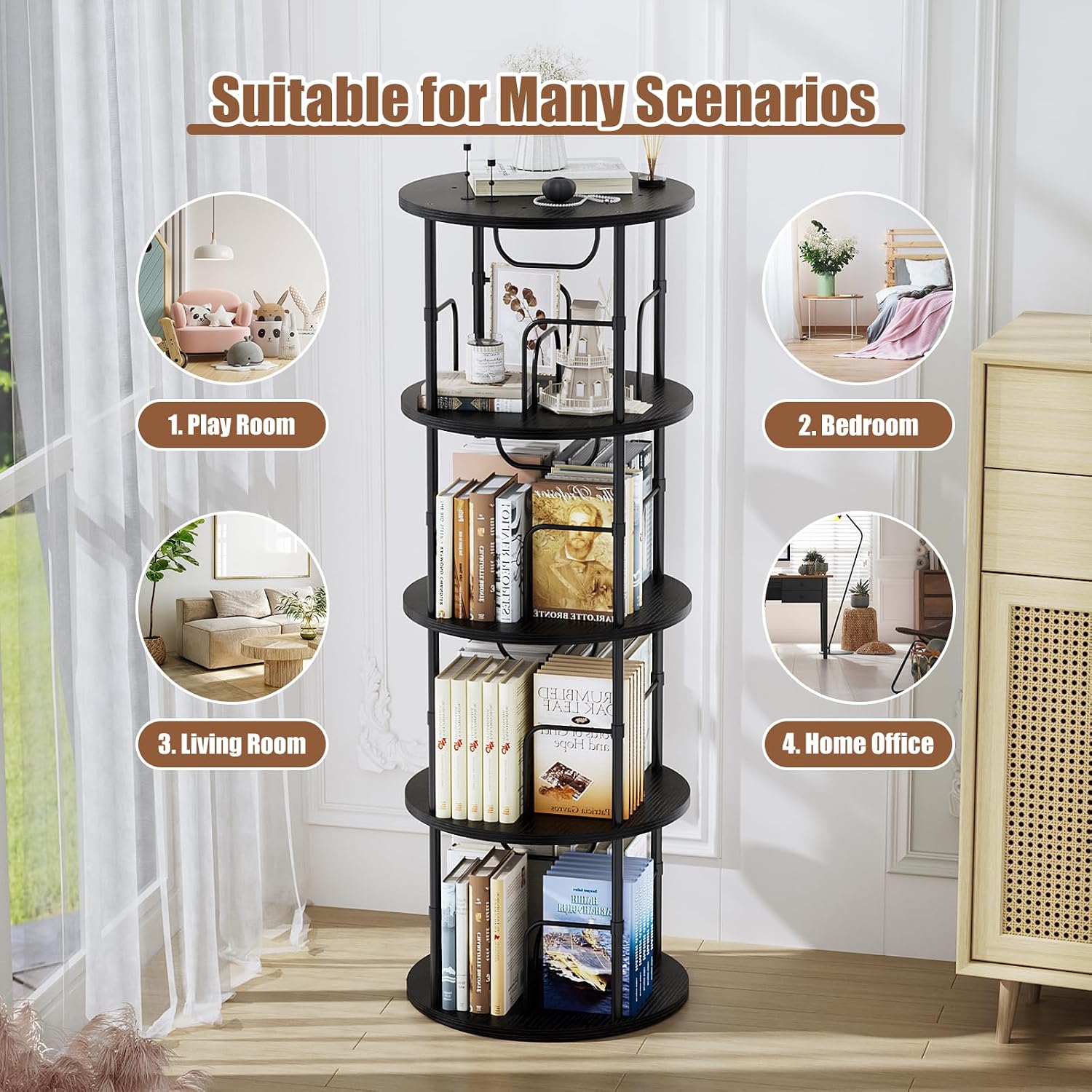 Thumbnail 6 de ALLSTAND SM1272DZUSBL4 Rotating Bookshelf, 4 Tiers, 360° Black