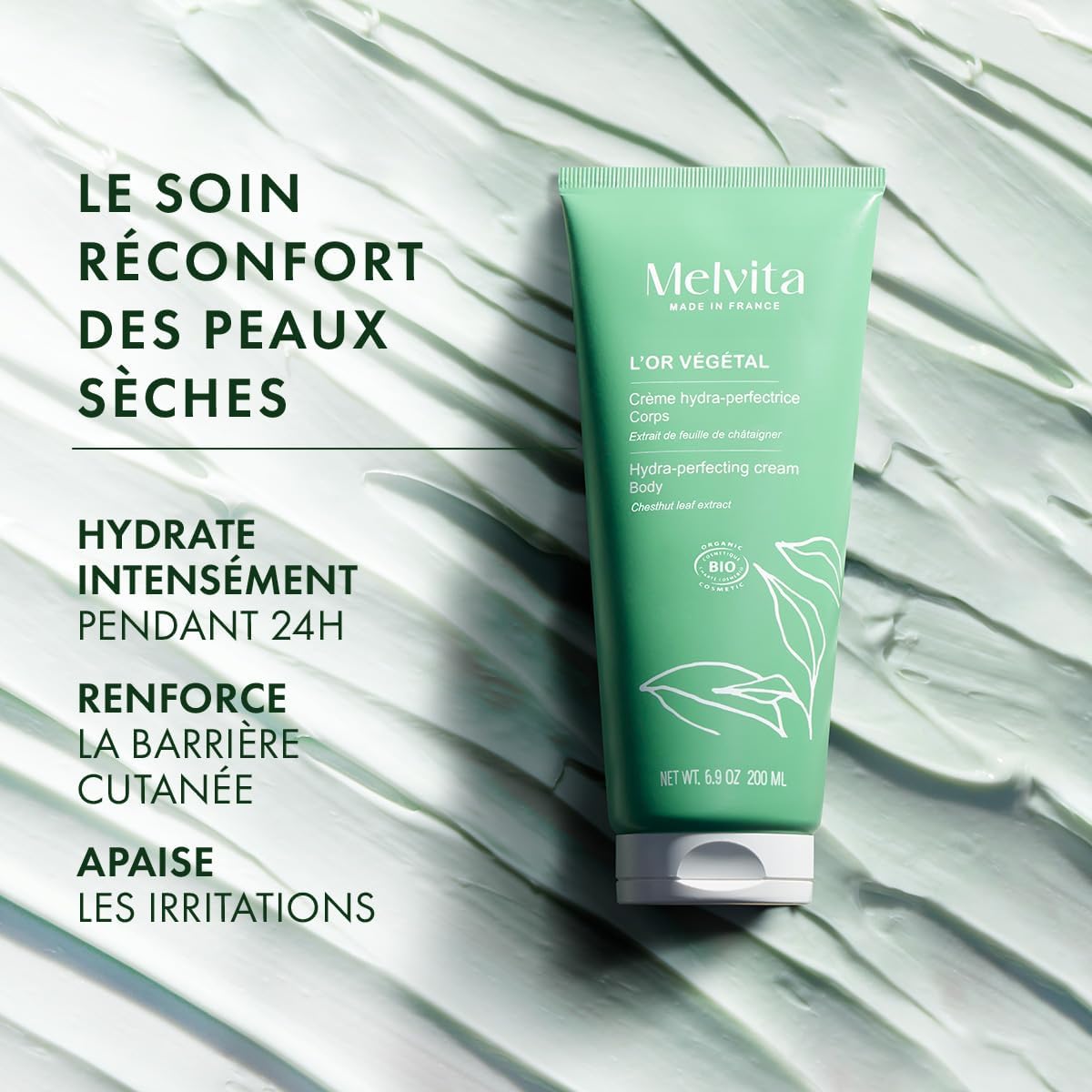 Detalle de Melvita Crème Corps Hydra-Perfectrice Or Végétal – Hydratation 24h pour peaux sèches (200 ml)