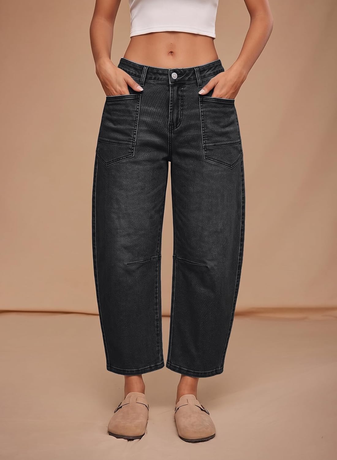 Detalle de Dokotoo Women's Boyfriend Barrel Jeans, Stretch Denim with a Tapered Ankle