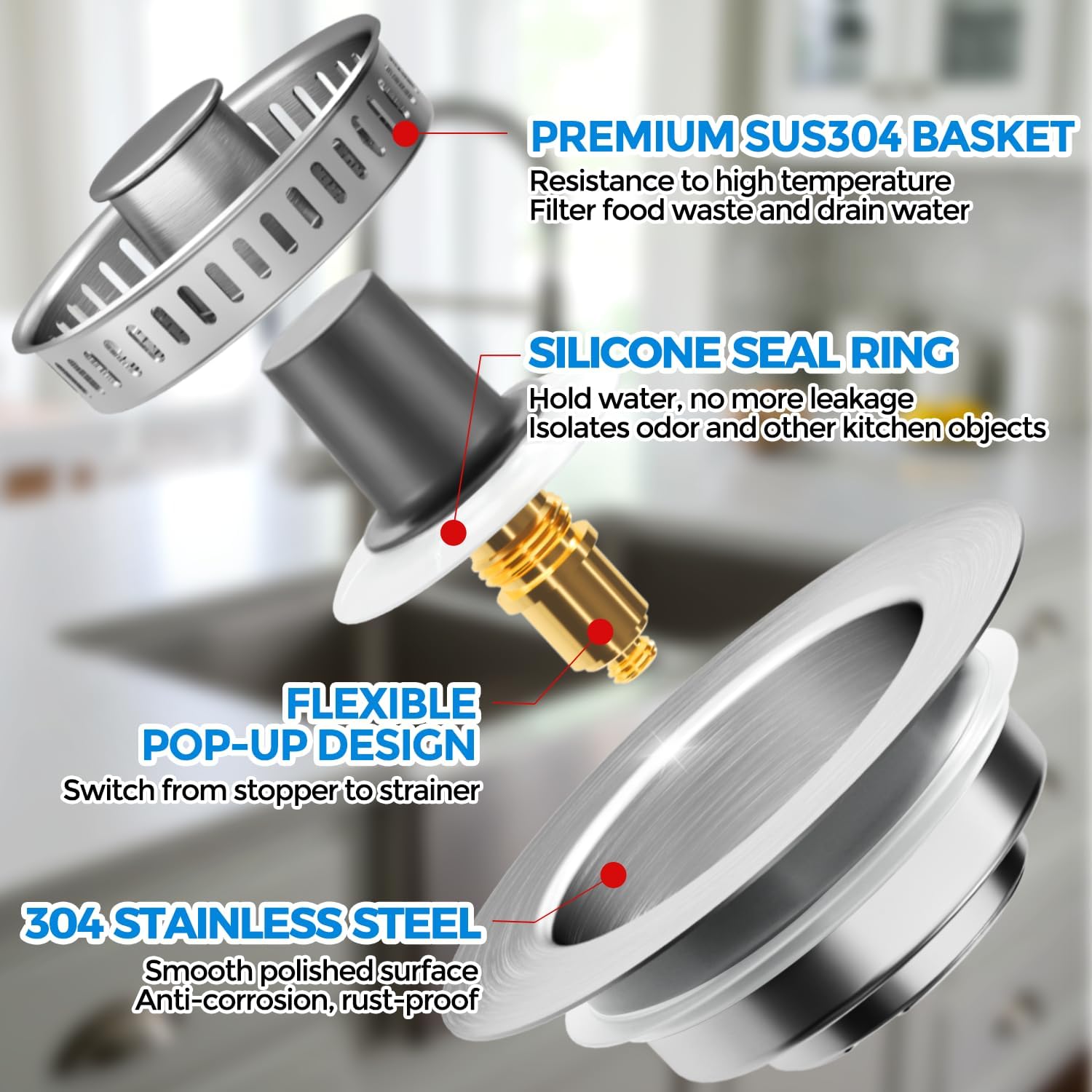 Thumbnail 6 de ZAA CA-Kitchen Drain Strainer-steel 3-in-1 Sink Stopper and Strainer