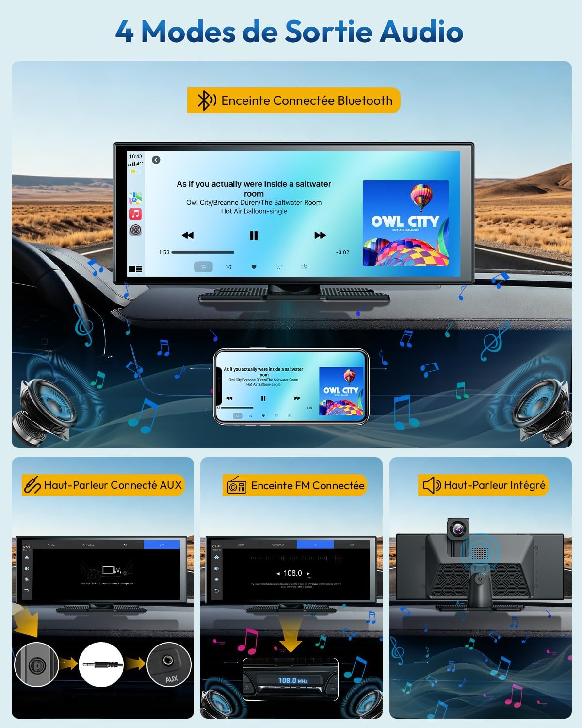 Thumbnail 6 de ESSGOO CarPlay Voiture: Écran tactile 11,3'' avec CarPlay sans fil, Android Auto et caméra 4K/1080P