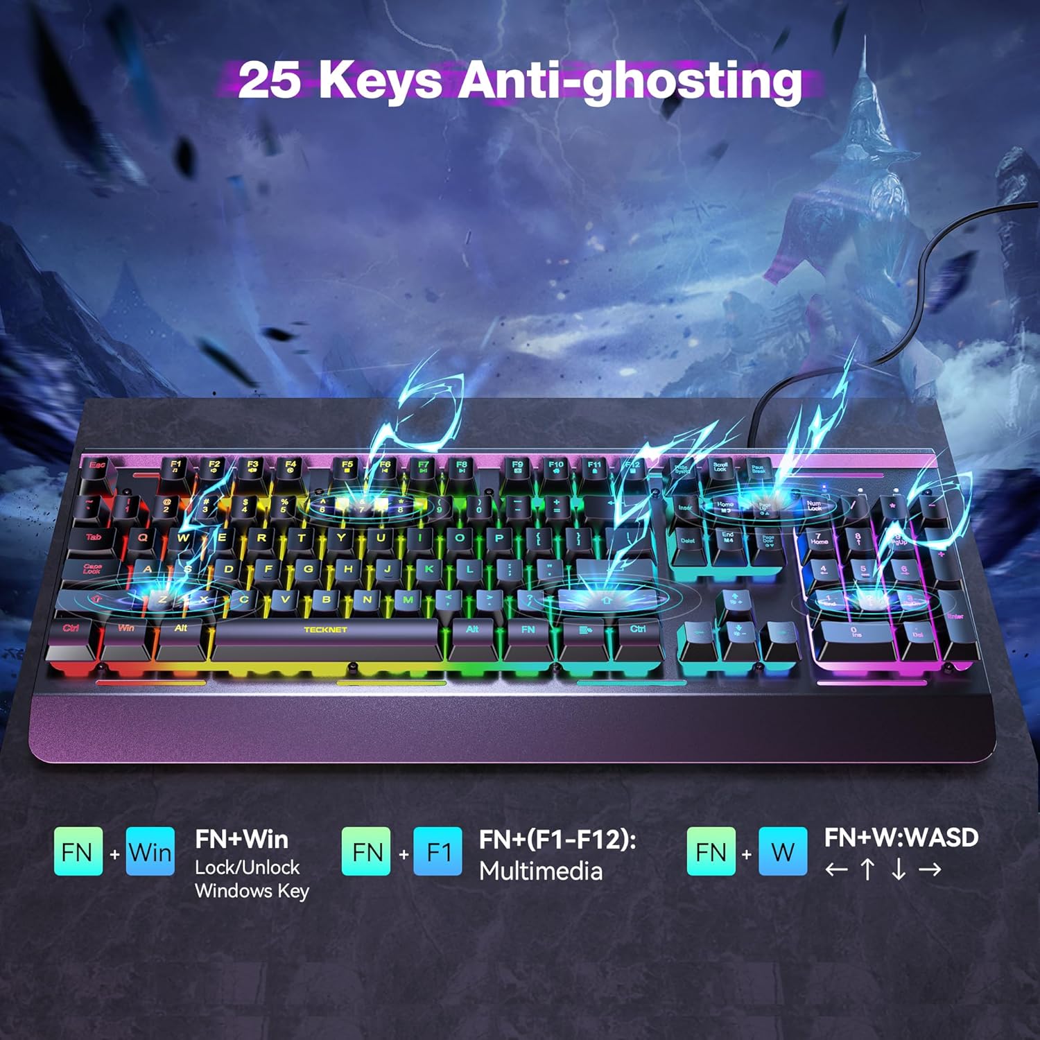 Thumbnail 6 de TECKNET Gaming Keyboard 15-zone RGB